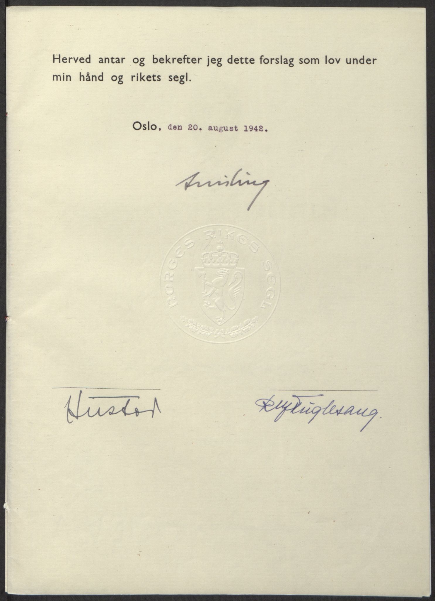 NS-administrasjonen 1940-1945 (Statsrådsekretariatet, de kommisariske statsråder mm), AV/RA-S-4279/D/Db/L0098: Lover II, 1942, s. 310