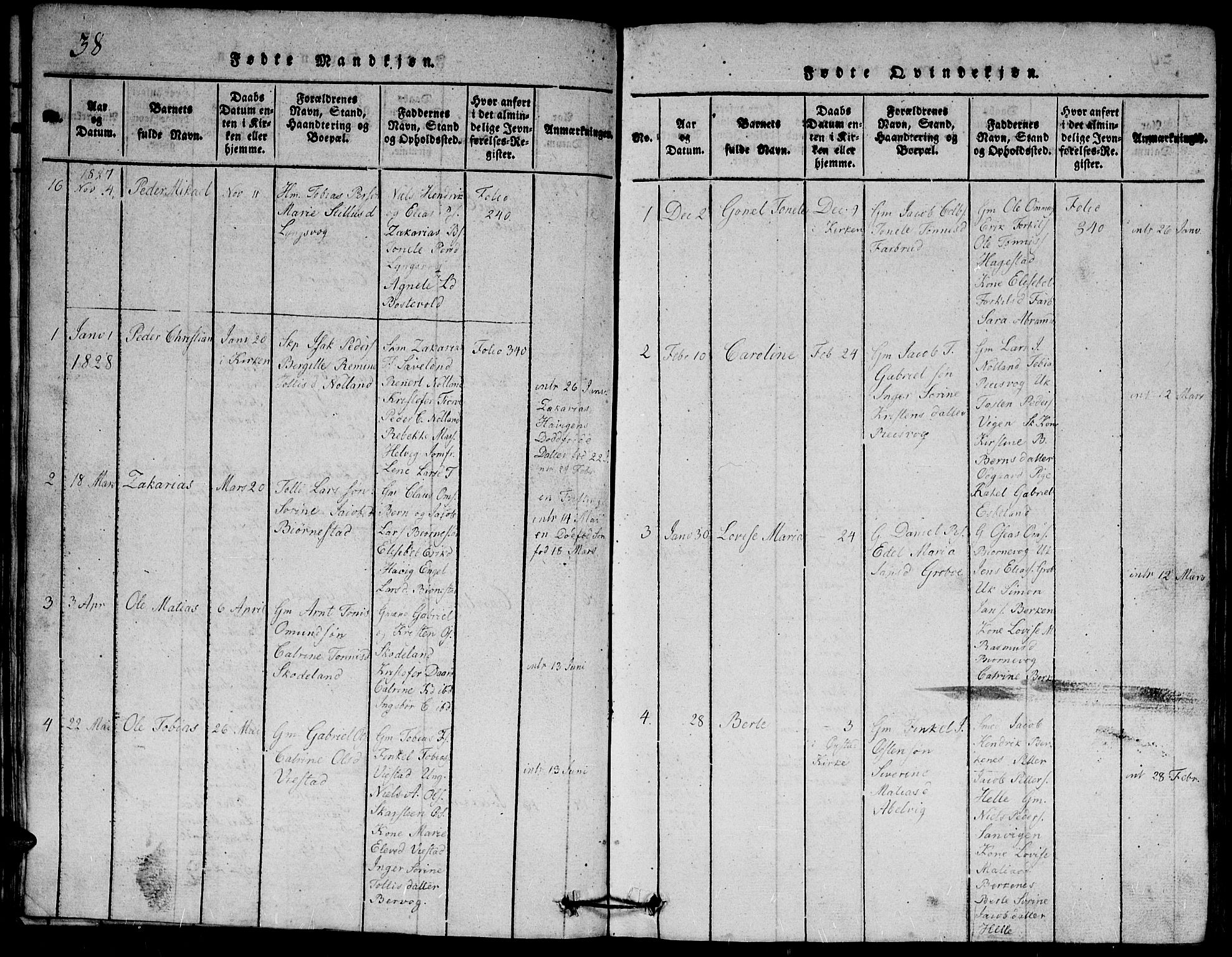 Herad sokneprestkontor, AV/SAK-1111-0018/F/Fb/Fbb/L0001: Klokkerbok nr. B 1, 1815-1852, s. 38