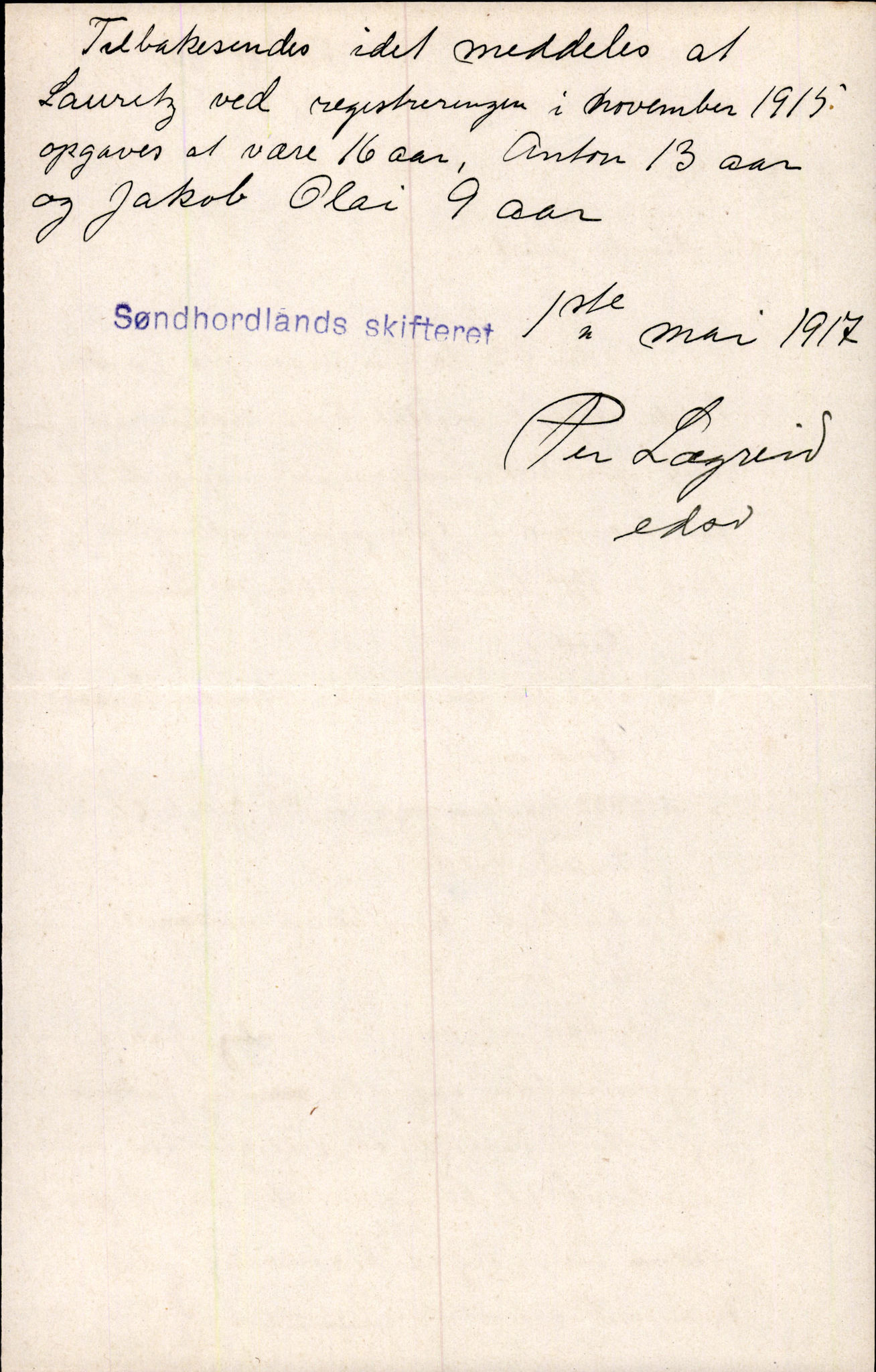 Finnaas kommune. Overformynderiet, IKAH/1218a-812/D/Da/Daa/L0003/0002: Kronologisk ordna korrespondanse / Kronologisk ordna korrespondanse, 1917-1919, s. 13