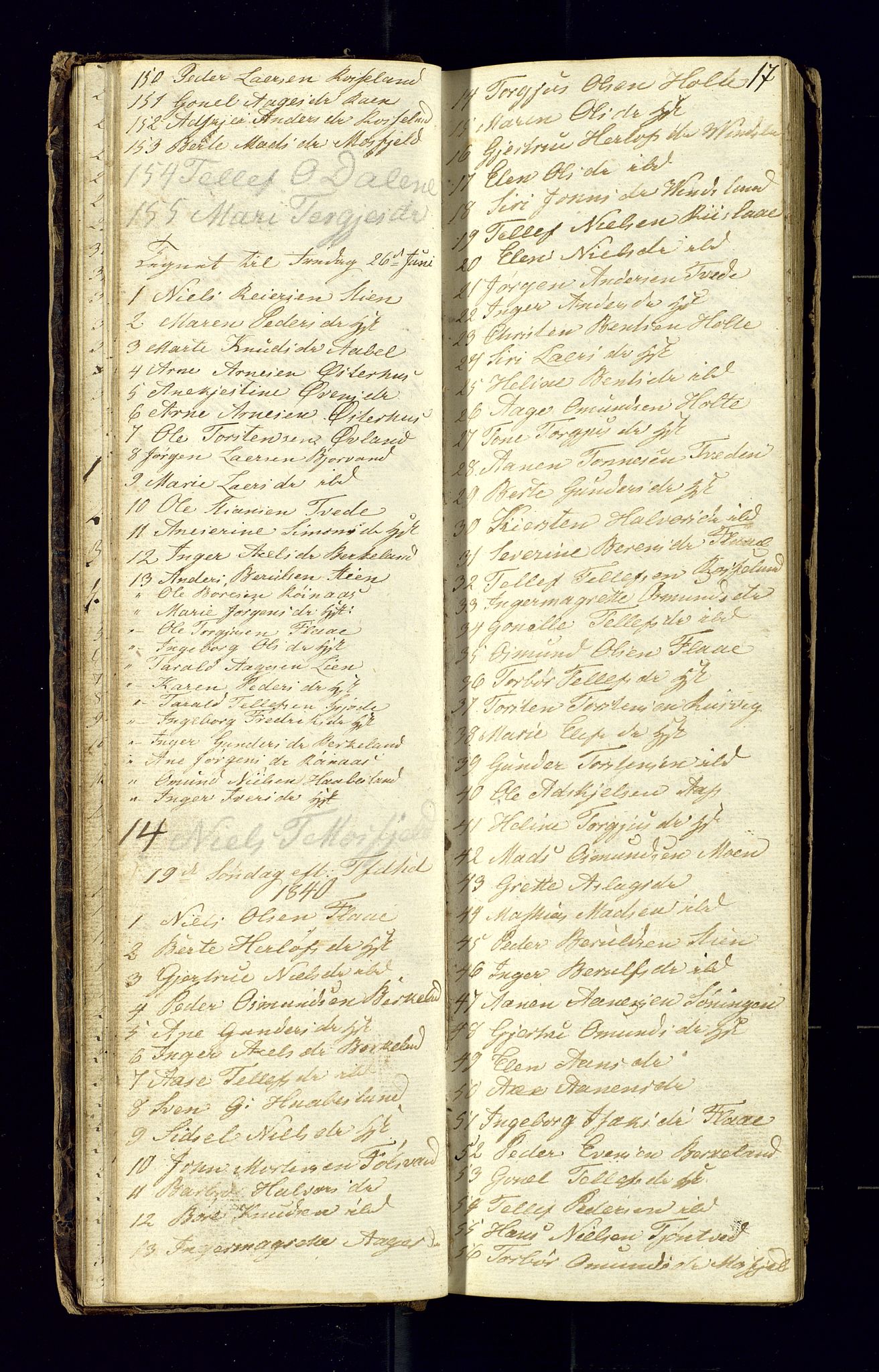 Birkenes sokneprestkontor, AV/SAK-1111-0004/F/Fc/L0002: Kommunikantprotokoll nr. C-2, 1839-1849, s. 17
