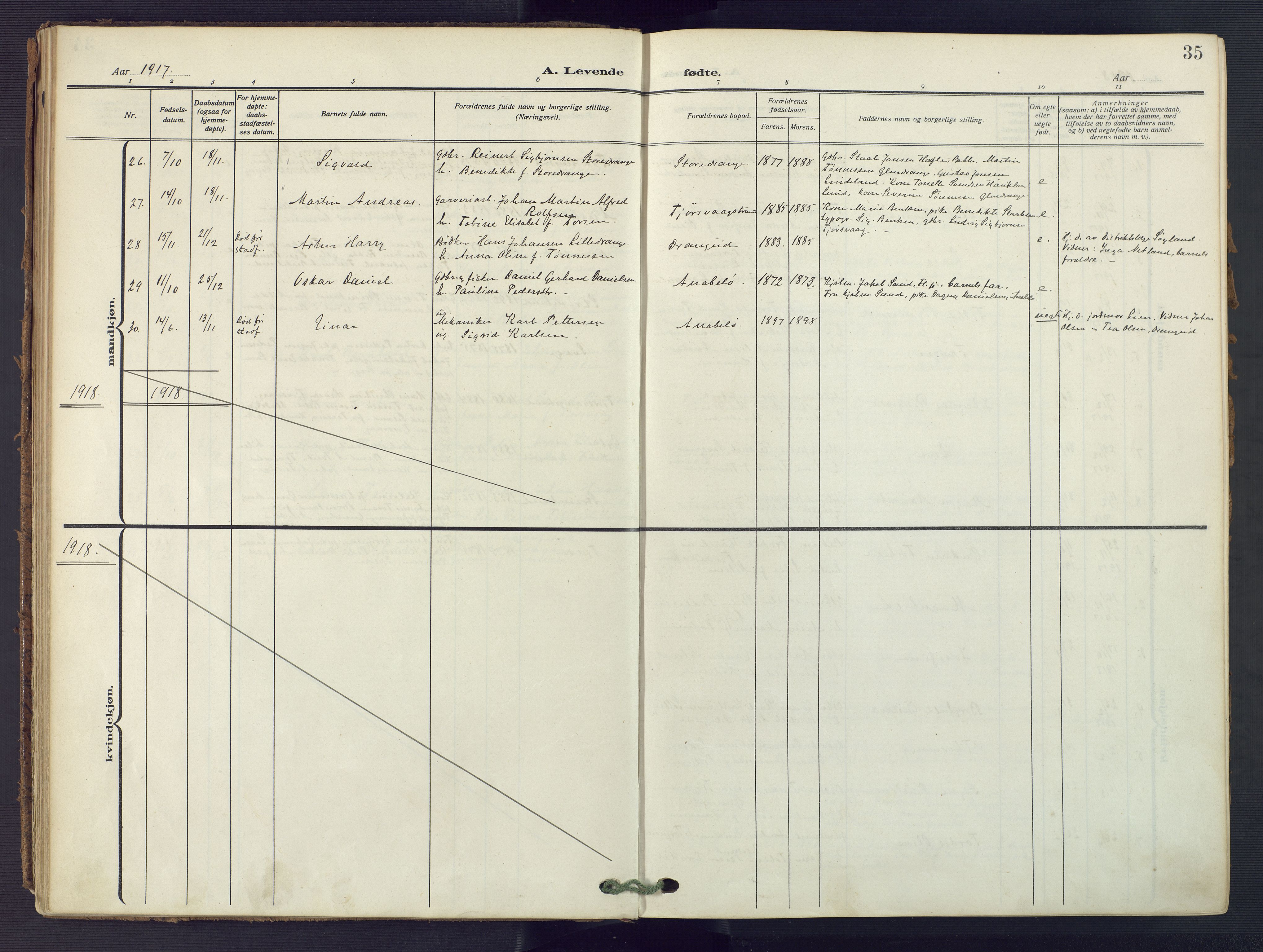 Flekkefjord sokneprestkontor, AV/SAK-1111-0012/F/Fa/Fac/L0010: Ministerialbok nr. A 10, 1910-1927, s. 35