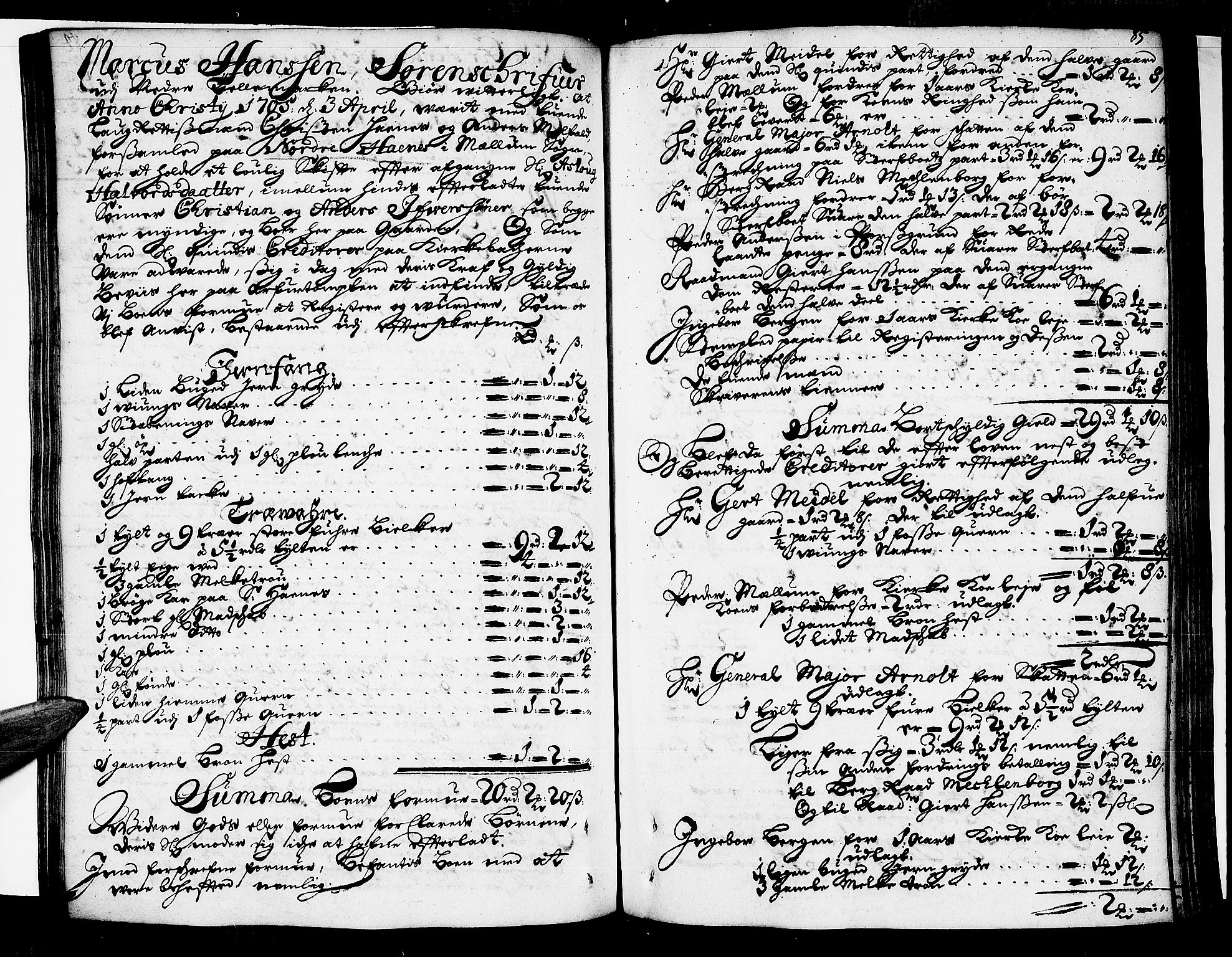 Nedre Telemark sorenskriveri, AV/SAKO-A-135/H/Hb/Hba/L0006: Skifteprotokoll, 1703-1709, s. 84b-85a