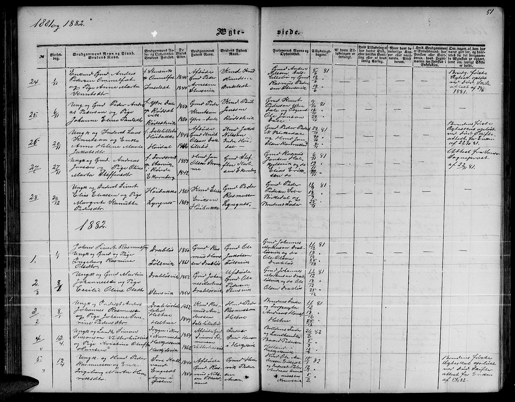 Ministerialprotokoller, klokkerbøker og fødselsregistre - Møre og Romsdal, AV/SAT-A-1454/511/L0157: Klokkerbok nr. 511C03, 1864-1884, s. 51