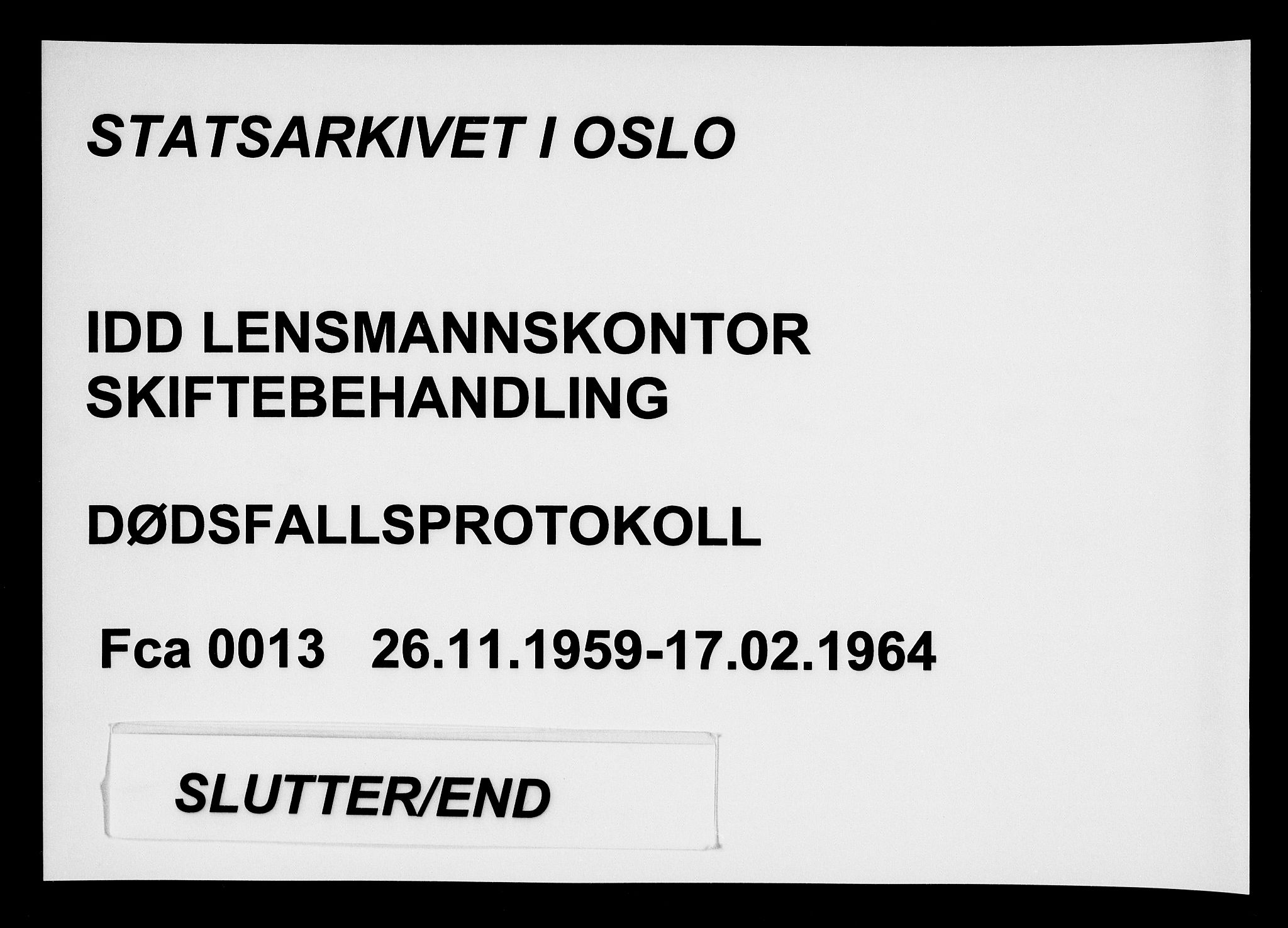 Idd lensmannsarkiv, SAO/A-10633/H/Ha/L0013: Dødsfallsprotokoll, 1959-1964