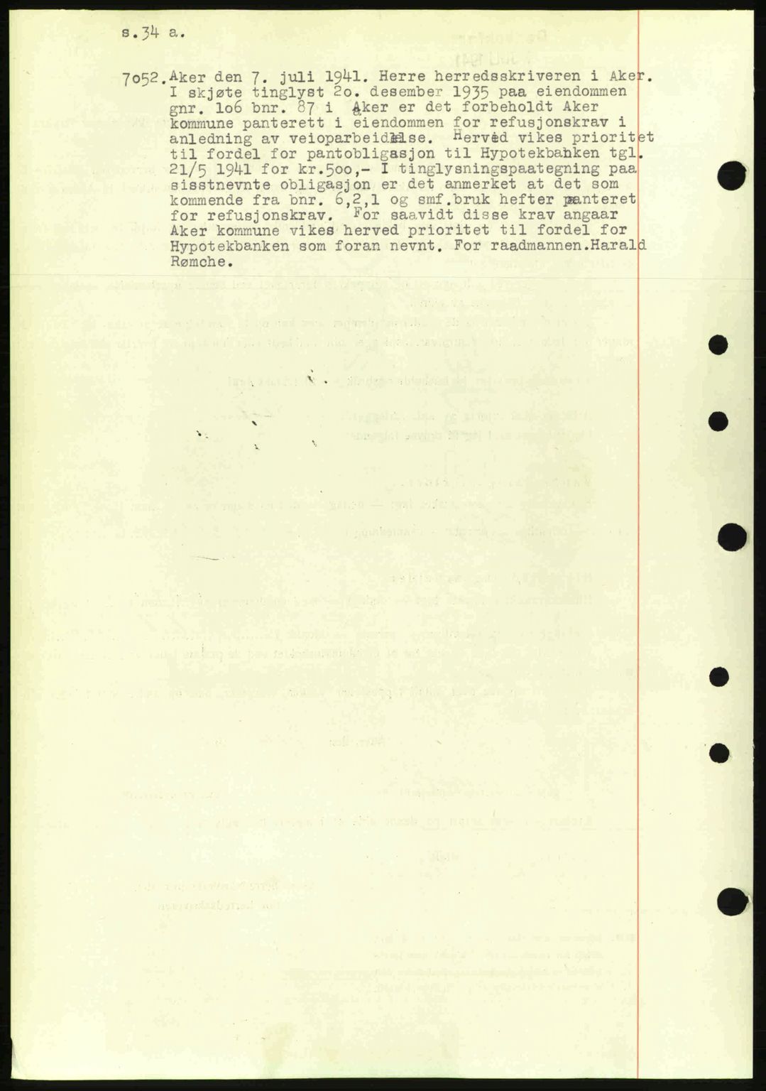 Aker herredsskriveri, SAO/A-10896/G/Gb/Gba/Gbab/L0048: Pantebok nr. A172-173, 1941-1941, Dagboknr: 7052/1941