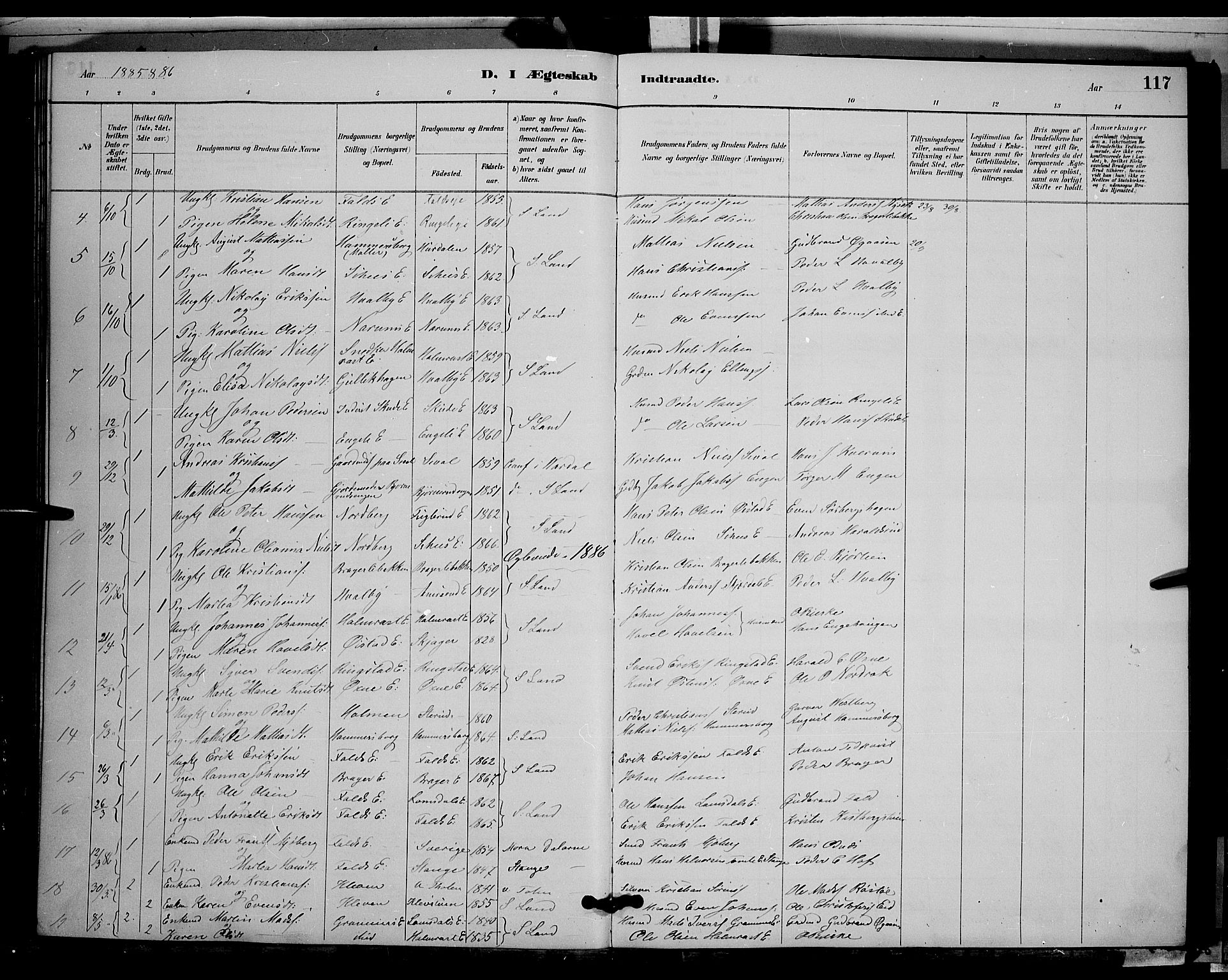 Søndre Land prestekontor, AV/SAH-PREST-122/L/L0002: Klokkerbok nr. 2, 1884-1900, s. 117