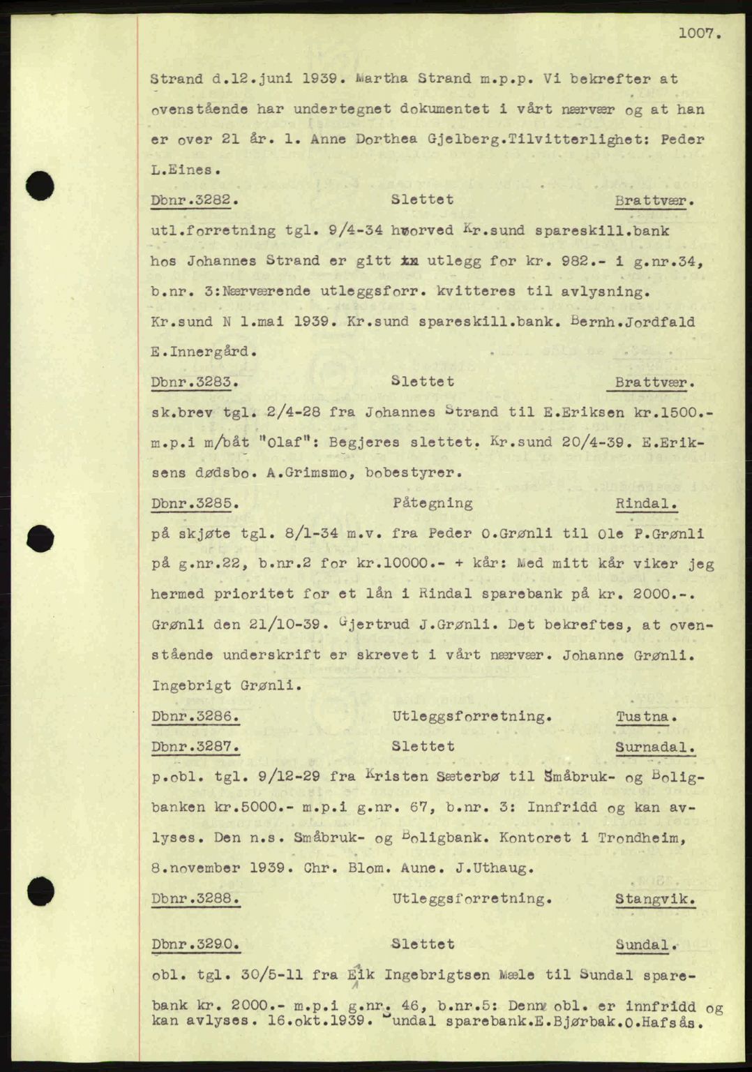 Nordmøre sorenskriveri, SAT/A-4132/1/2/2Ca: Pantebok nr. C80, 1936-1939, Dagboknr: 3282/1939