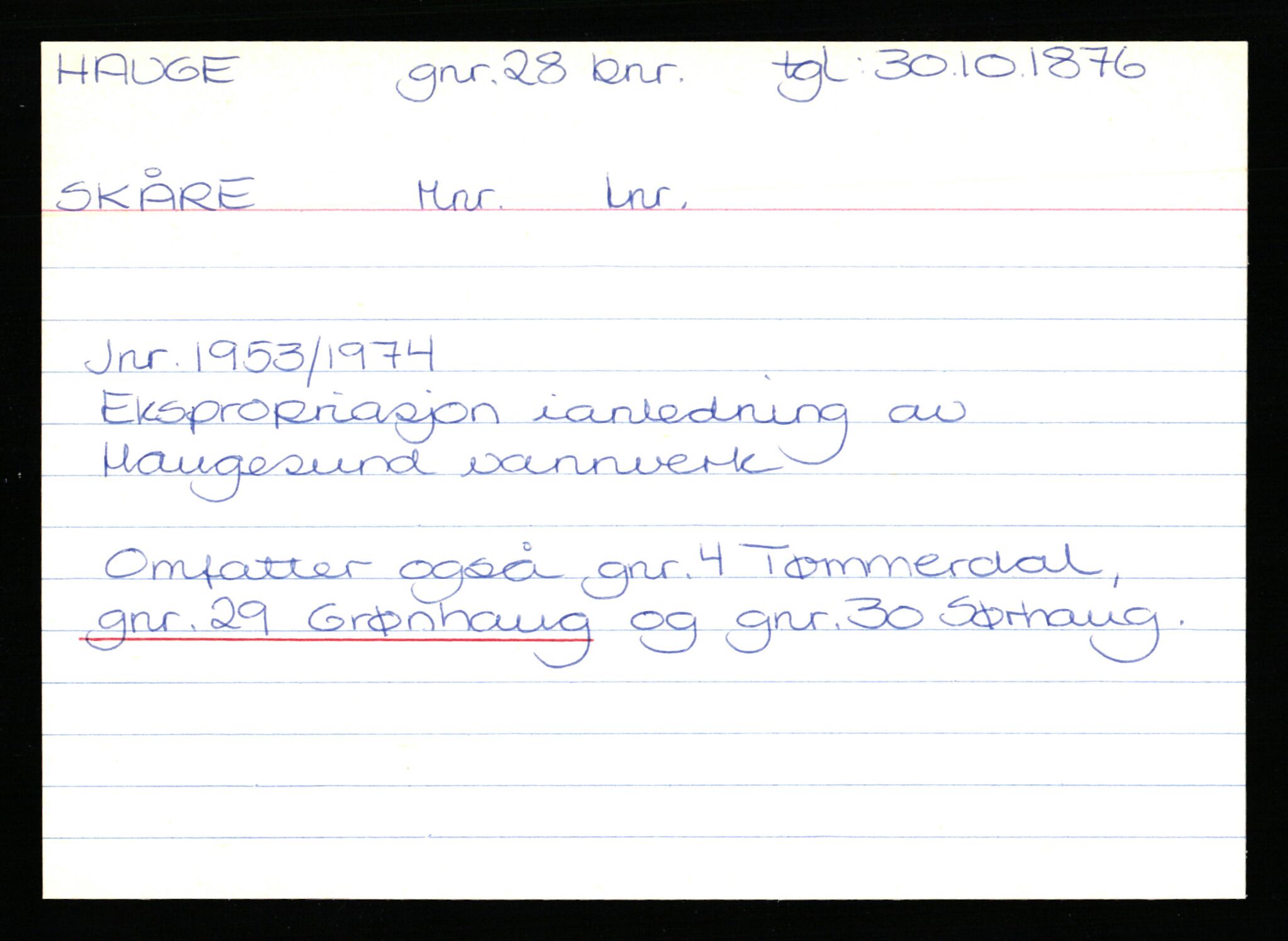 Statsarkivet i Stavanger, AV/SAST-A-101971/03/Y/Yk/L0015: Registerkort sortert etter gårdsnavn: Haneberg - Haugland nedre, 1750-1930, s. 430