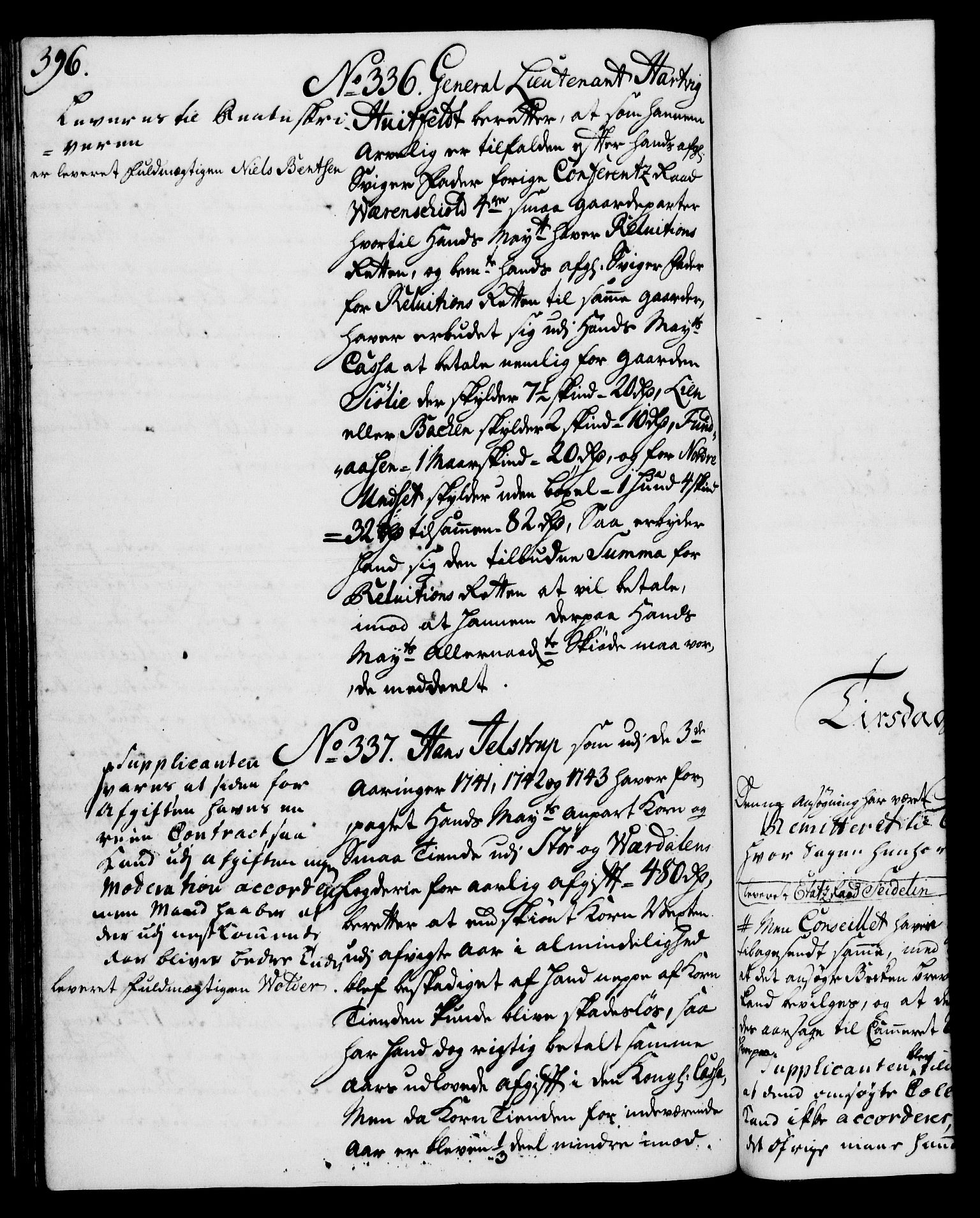 Rentekammeret, Kammerkanselliet, AV/RA-EA-3111/G/Gh/Gha/L0024: Norsk ekstraktmemorialprotokoll (merket RK 53.69), 1742-1743, s. 396