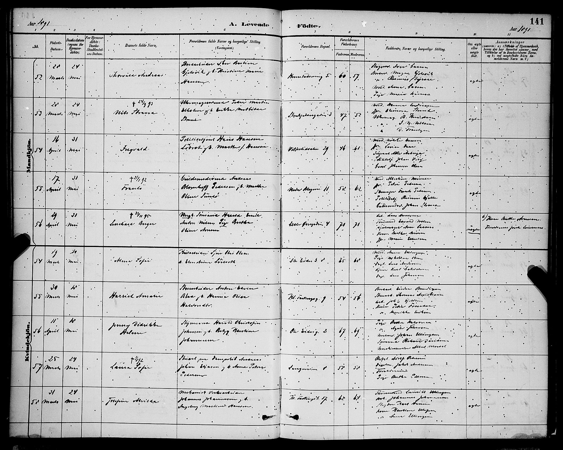 Korskirken sokneprestembete, AV/SAB-A-76101/H/Hab: Klokkerbok nr. B 9, 1887-1896, s. 141