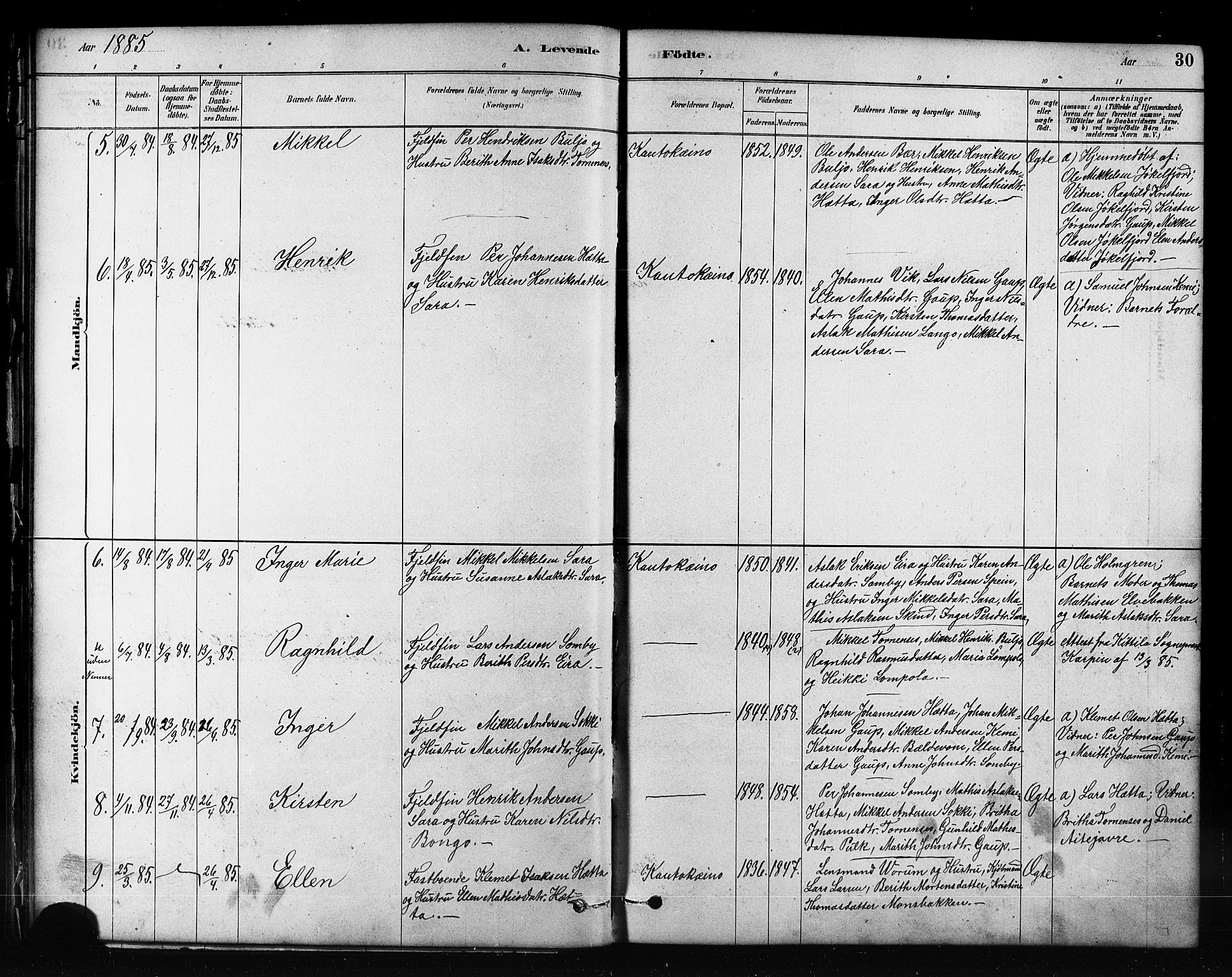 Kautokeino sokneprestembete, AV/SATØ-S-1340/H/Hb/L0002.klokk: Klokkerbok nr. 2, 1877-1896, s. 30