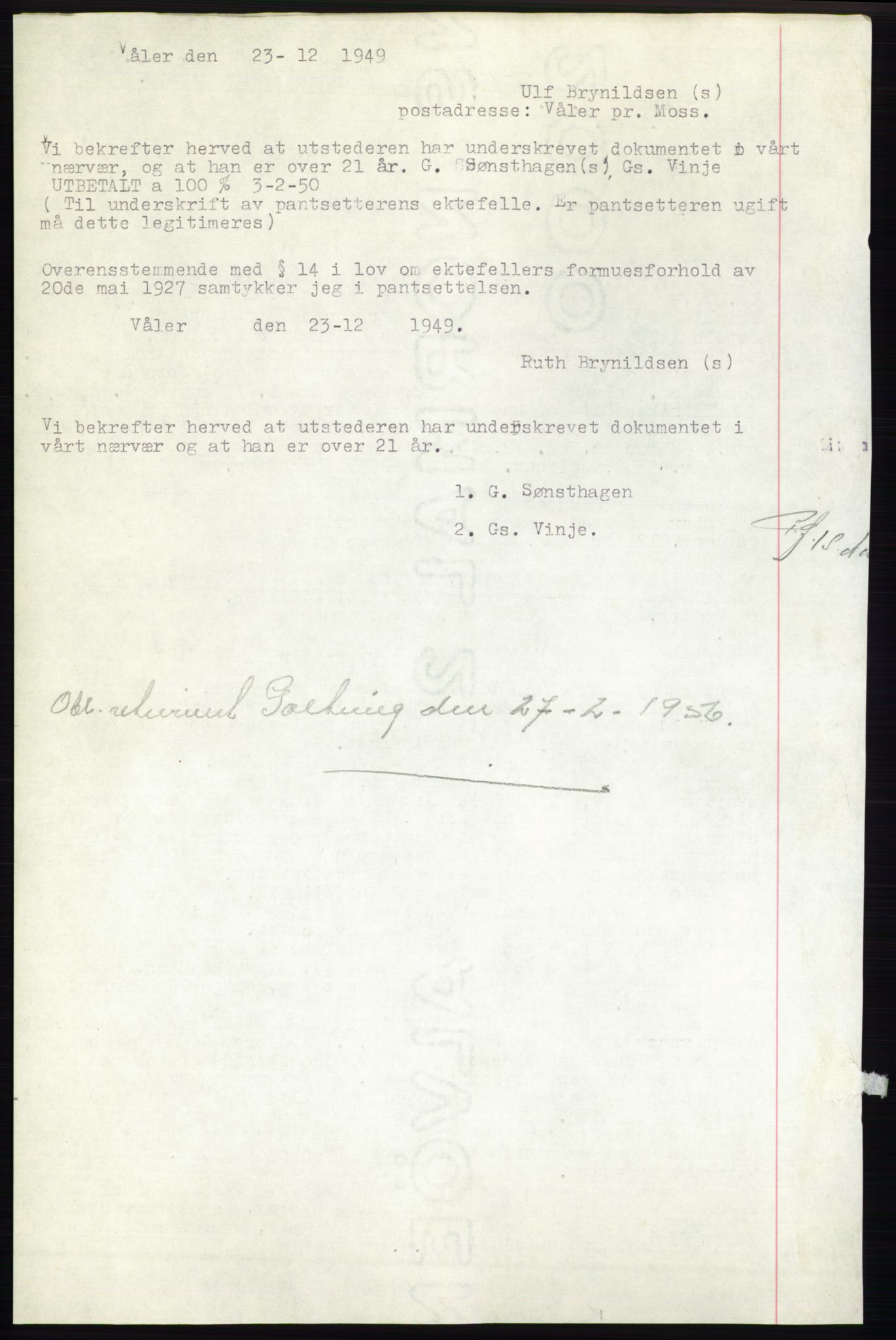 Moss sorenskriveri, SAO/A-10168: Pantebok nr. B23, 1949-1950, Dagboknr: 1/1950