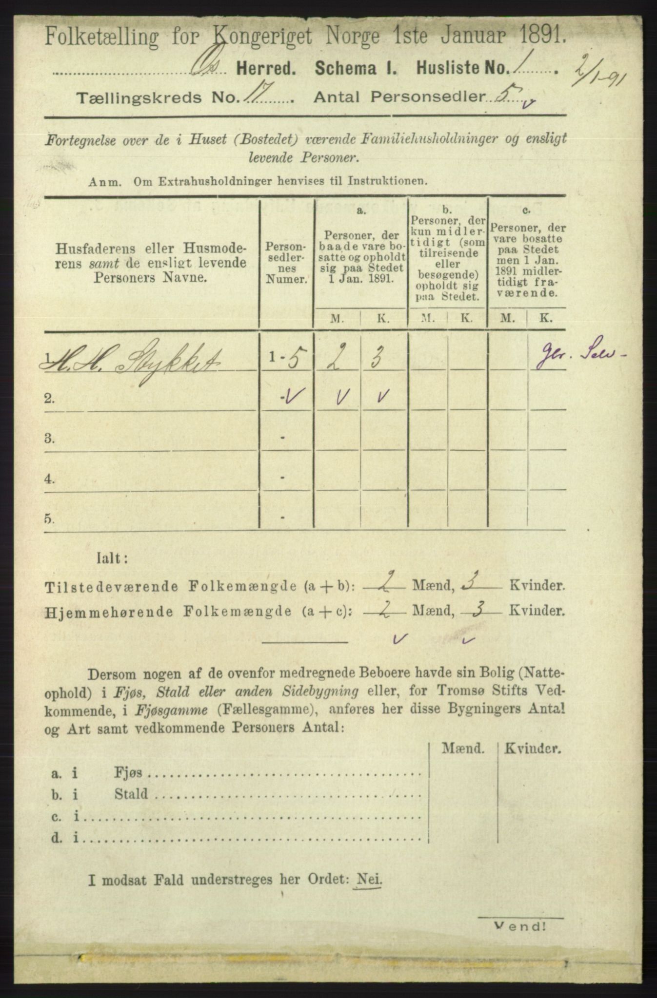 RA, Folketelling 1891 for 1243 Os herred, 1891, s. 3696