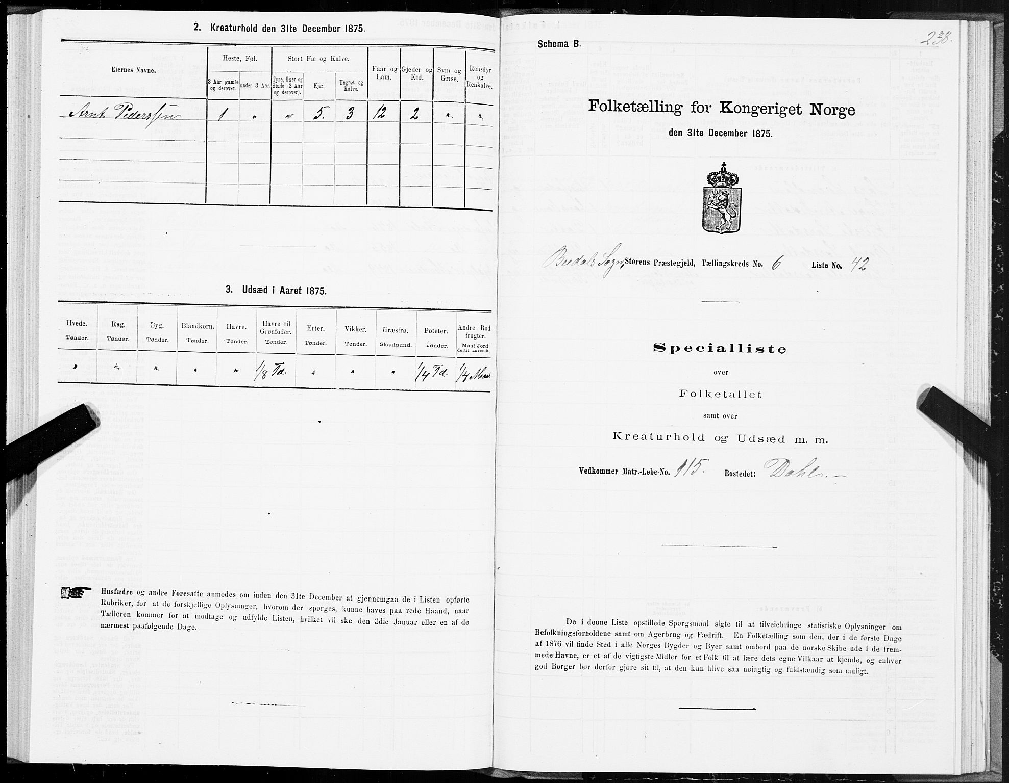 SAT, Folketelling 1875 for 1648P Støren prestegjeld, 1875, s. 3238