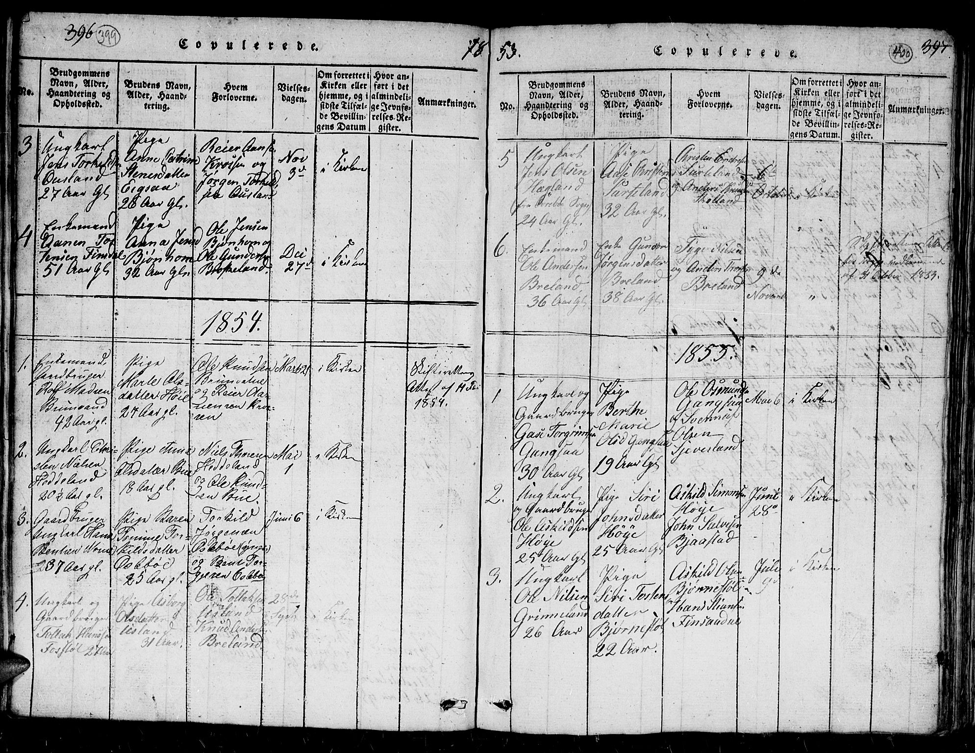 Holum sokneprestkontor, AV/SAK-1111-0022/F/Fb/Fbc/L0001: Klokkerbok nr. B 1, 1820-1859, s. 399-400
