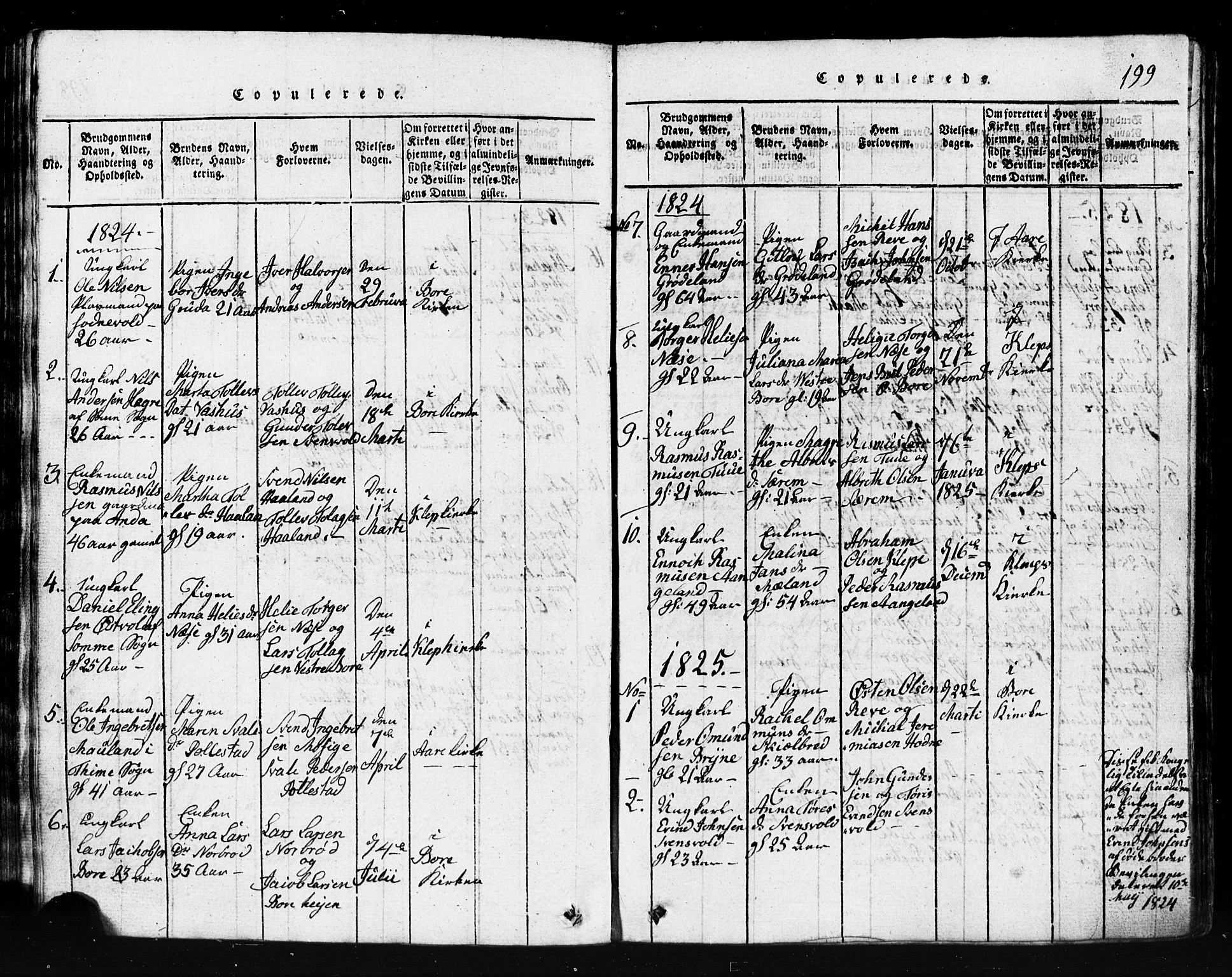 Klepp sokneprestkontor, SAST/A-101803/001/3/30BB/L0001: Klokkerbok nr.  B 1, 1816-1859, s. 199