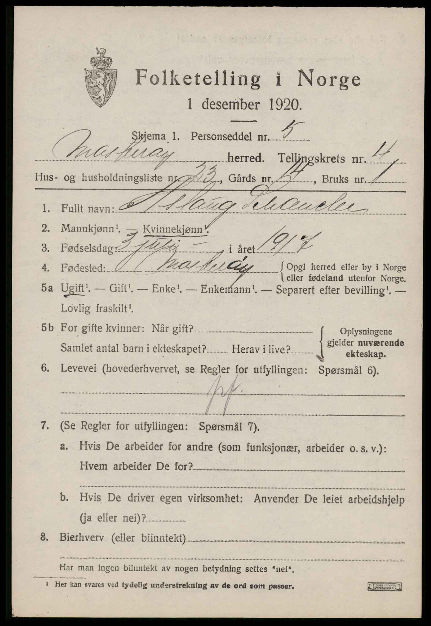 SAST, Folketelling 1920 for 1143 Mosterøy herred, 1920, s. 1910