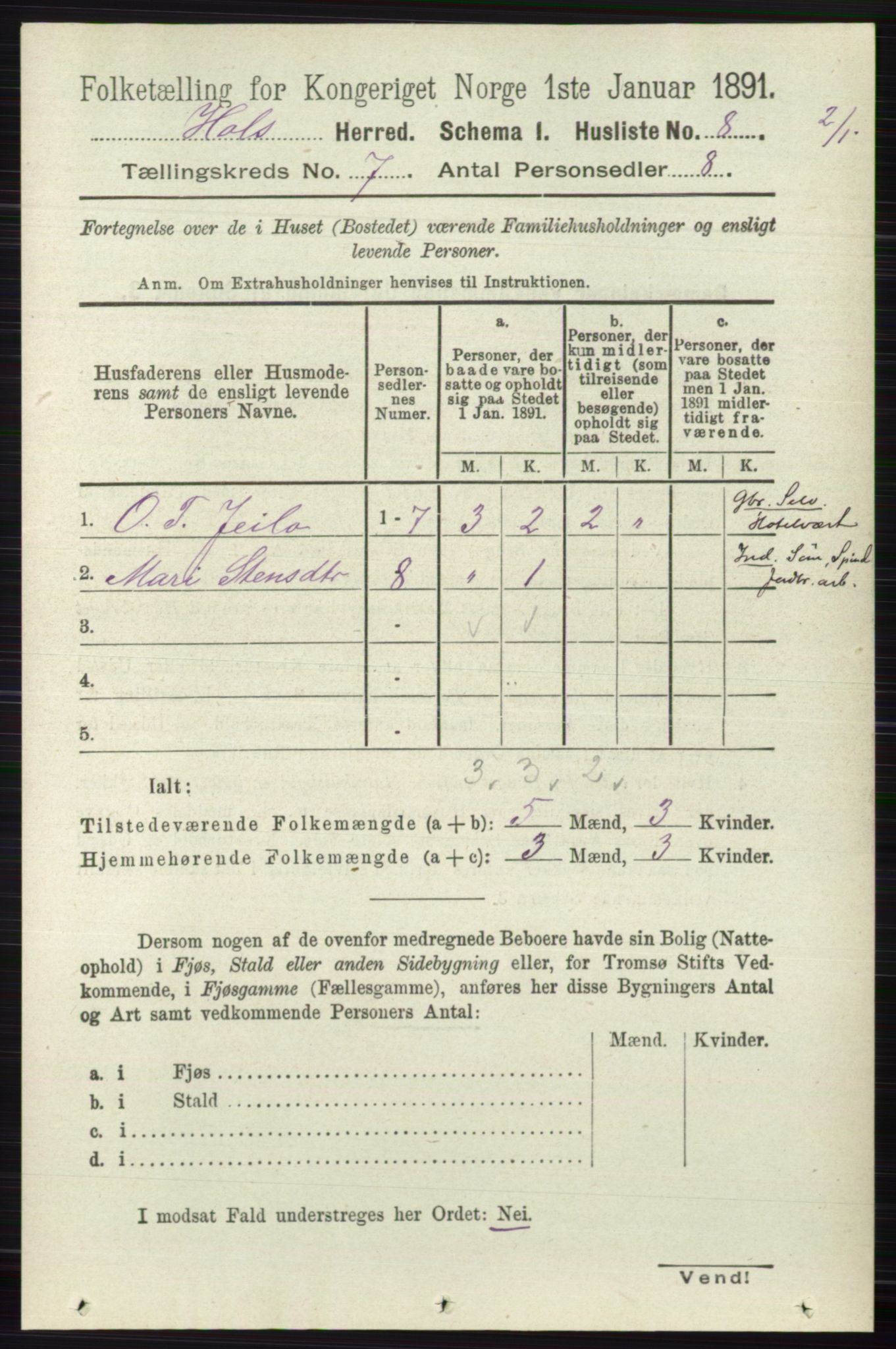 RA, Folketelling 1891 for 0620 Hol herred, 1891, s. 1983