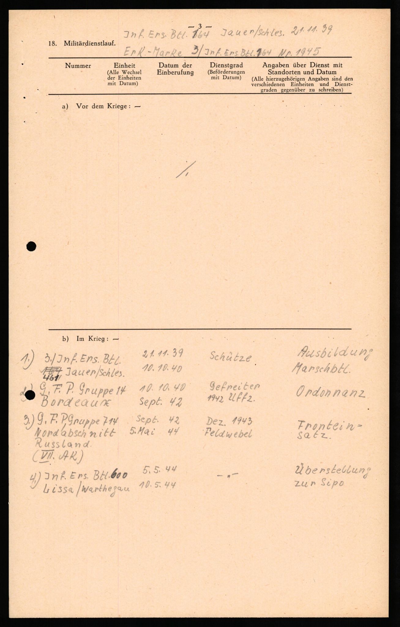 Forsvaret, Forsvarets overkommando II, RA/RAFA-3915/D/Db/L0029: CI Questionaires. Tyske okkupasjonsstyrker i Norge. Tyskere., 1945-1946, s. 339