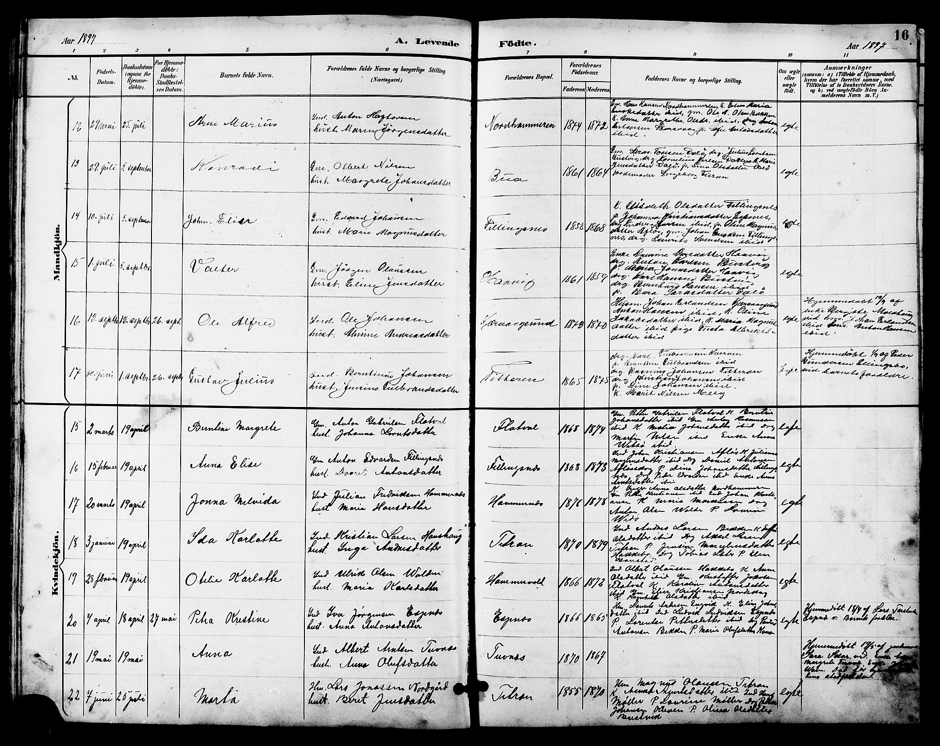 Ministerialprotokoller, klokkerbøker og fødselsregistre - Sør-Trøndelag, AV/SAT-A-1456/641/L0598: Klokkerbok nr. 641C02, 1893-1910, s. 16