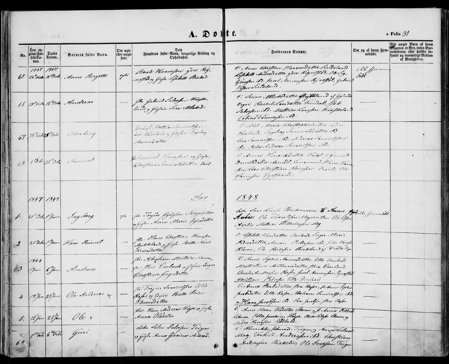 Kvinesdal sokneprestkontor, SAK/1111-0026/F/Fa/Fab/L0005: Ministerialbok nr. A 5, 1844-1857, s. 31