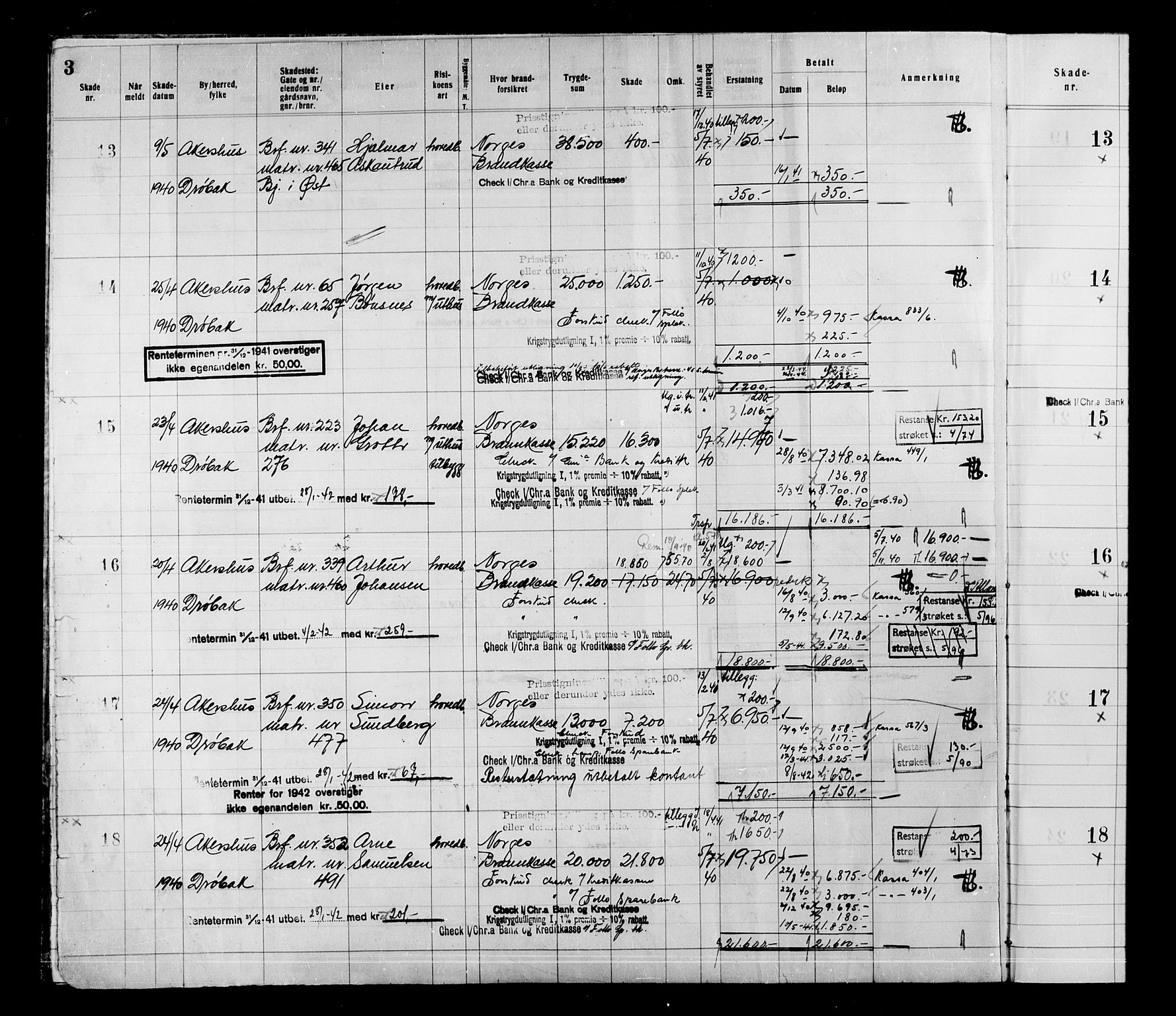 Krigsskadetrygdene for bygninger og løsøre, AV/RA-S-1548/V/L0029: Bygning, branntrygdet., 1940-1945