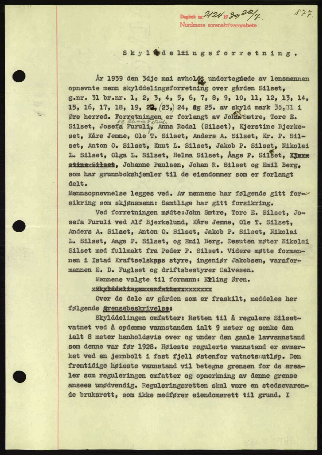 Nordmøre sorenskriveri, SAT/A-4132/1/2/2Ca: Pantebok nr. A86, 1939-1939, Dagboknr: 2124/1939