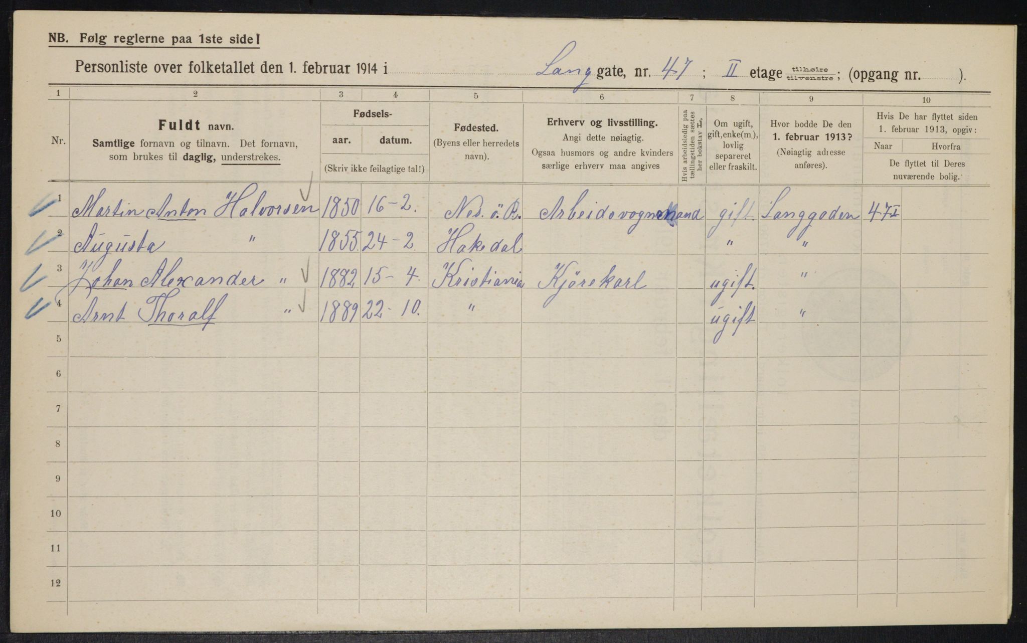 OBA, Kommunal folketelling 1.2.1914 for Kristiania, 1914, s. 56832