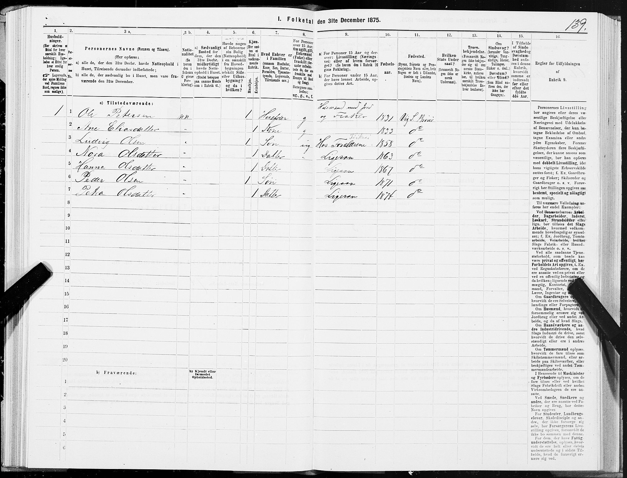 SAT, Folketelling 1875 for 1814P Brønnøy prestegjeld, 1875, s. 1139