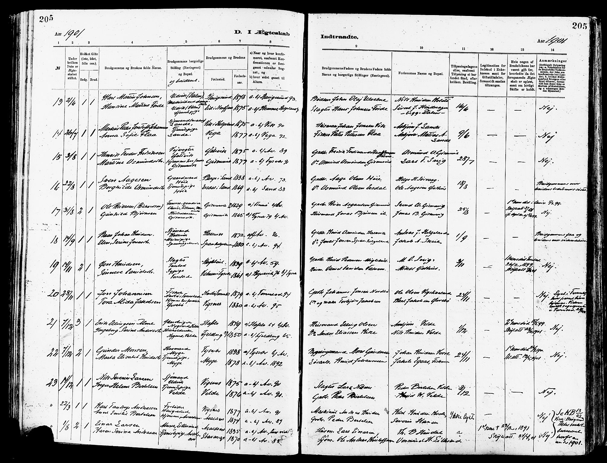 Avaldsnes sokneprestkontor, AV/SAST-A -101851/H/Ha/Haa/L0015: Ministerialbok nr. A 15, 1880-1906, s. 205