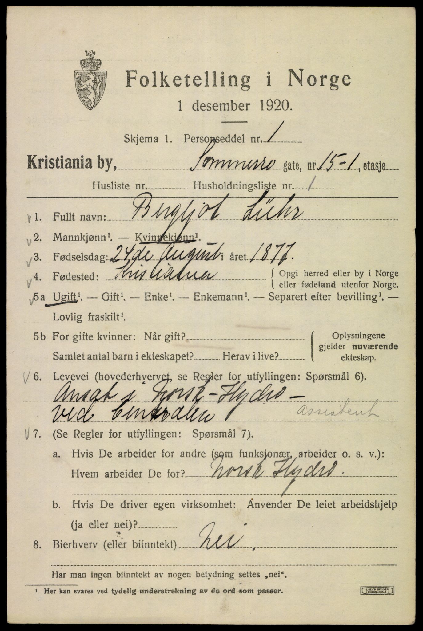SAO, Folketelling 1920 for 0301 Kristiania kjøpstad, 1920, s. 528045