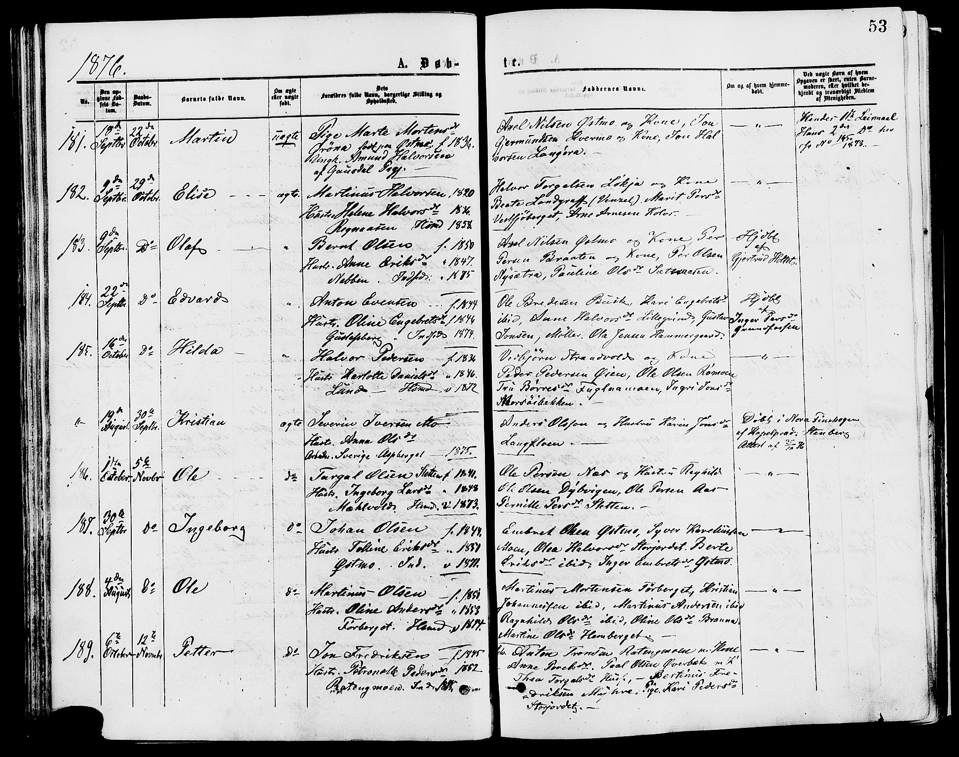 Trysil prestekontor, AV/SAH-PREST-046/H/Ha/Haa/L0007: Ministerialbok nr. 7, 1874-1880, s. 53