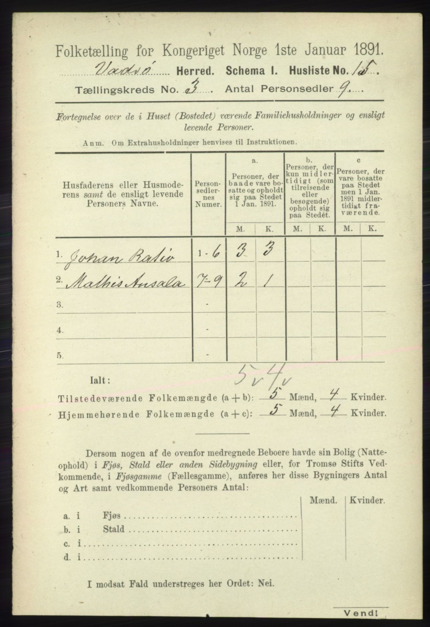 RA, Folketelling 1891 for 2029 Vadsø herred, 1891, s. 784