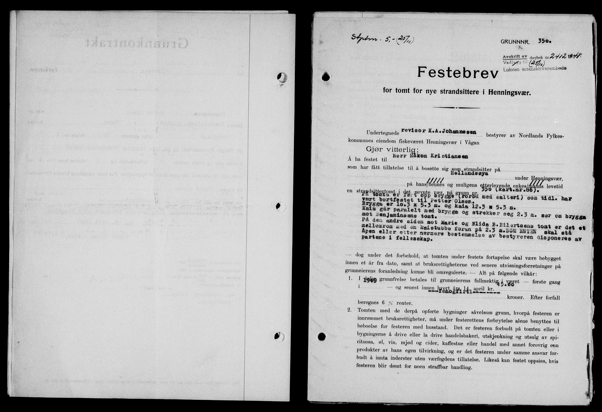 Lofoten sorenskriveri, SAT/A-0017/1/2/2C/L0019a: Pantebok nr. 19a, 1948-1948, Dagboknr: 2412/1948