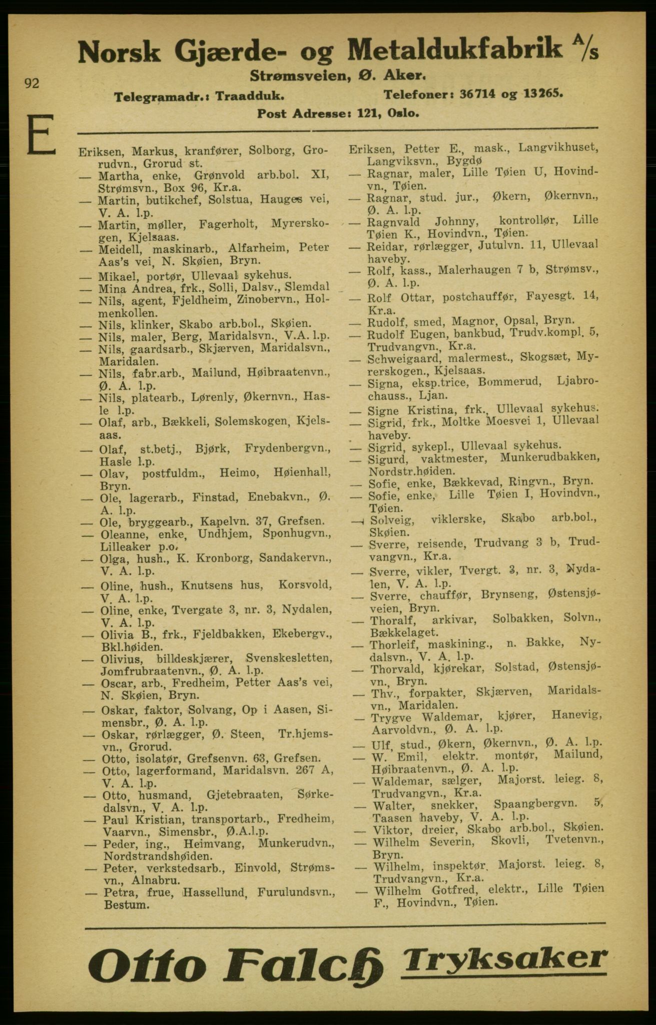 Aker adressebok/adressekalender, PUBL/001/A/003: Akers adressekalender, 1924-1925, s. 92
