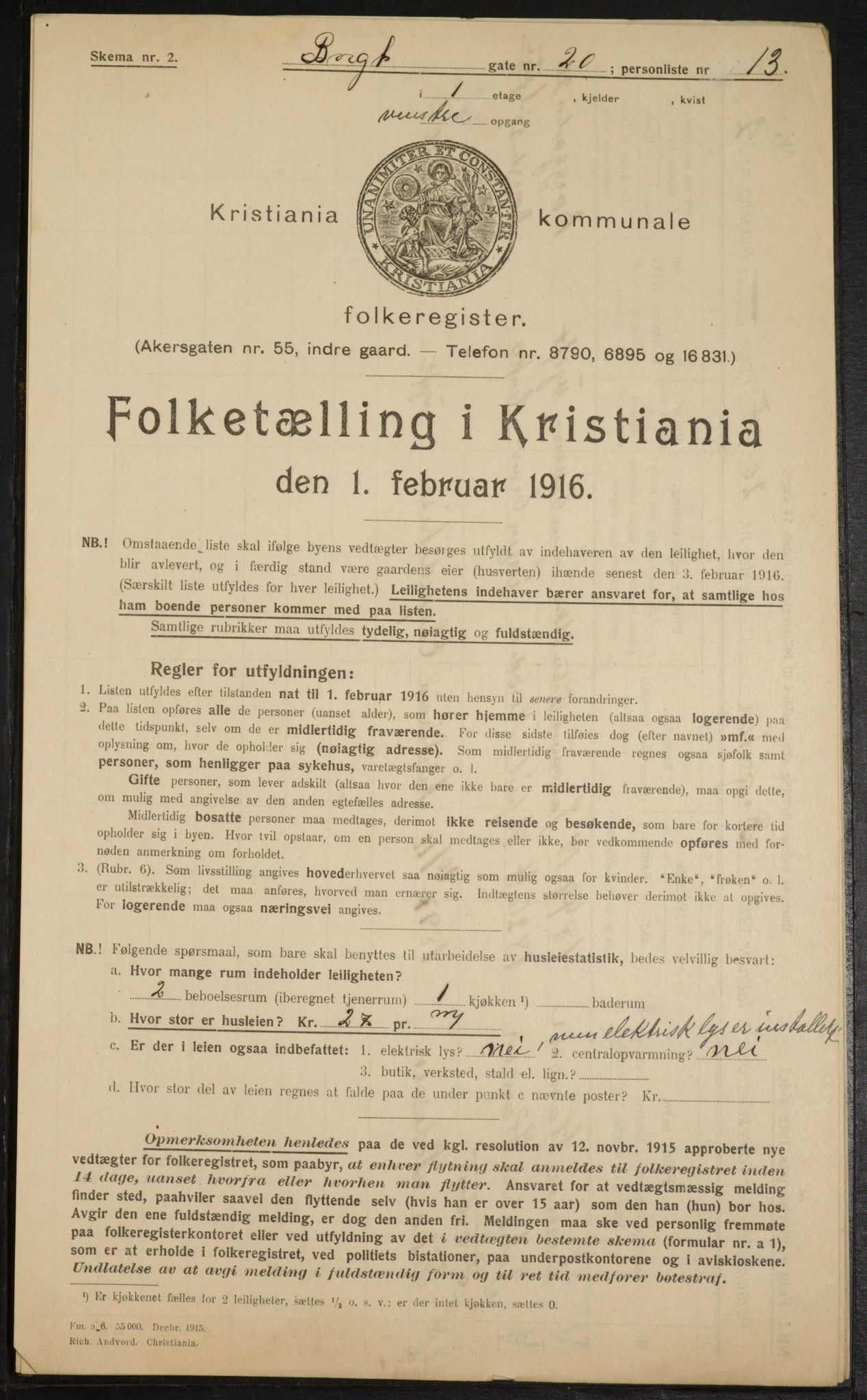 OBA, Kommunal folketelling 1.2.1916 for Kristiania, 1916, s. 8097