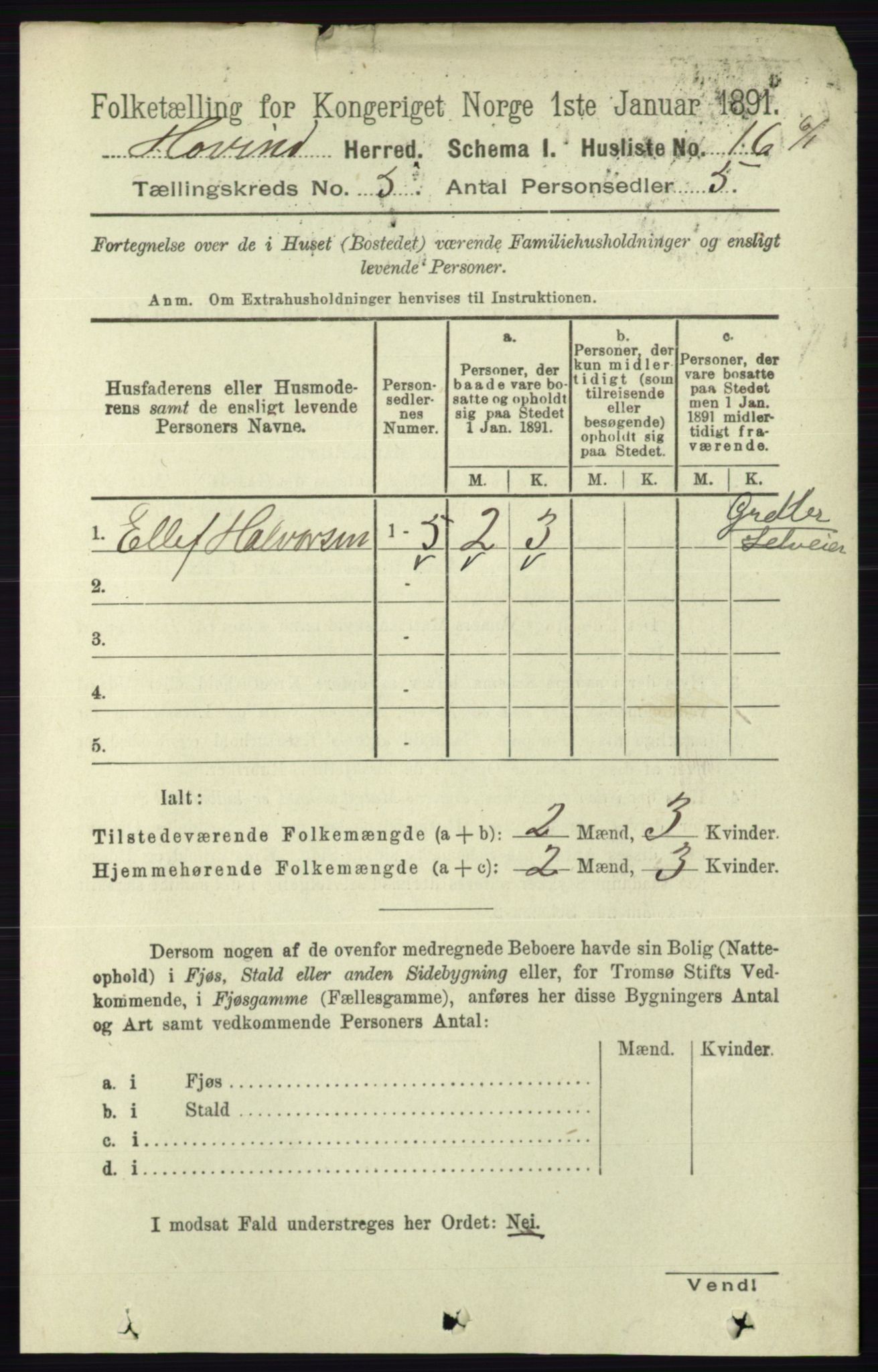 RA, Folketelling 1891 for 0825 Hovin herred, 1891, s. 975