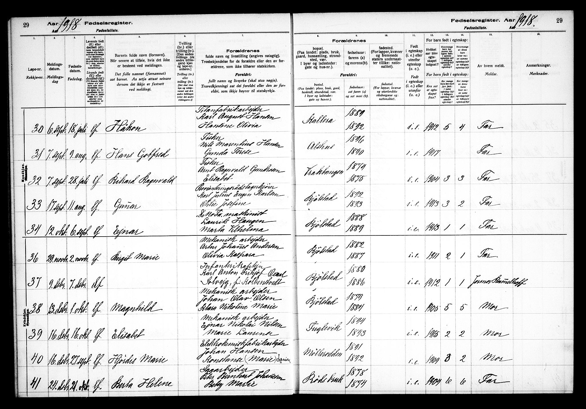 Kråkerøy prestekontor Kirkebøker, AV/SAO-A-10912/J/Ja/L0001: Fødselsregister nr. 1, 1916-1938, s. 29