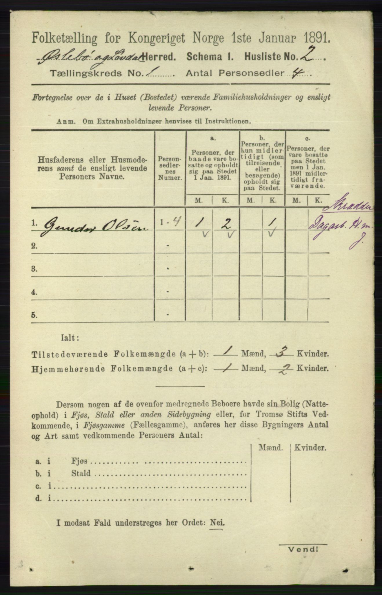 RA, Folketelling 1891 for 1021 Øyslebø og Laudal herred, 1891, s. 25