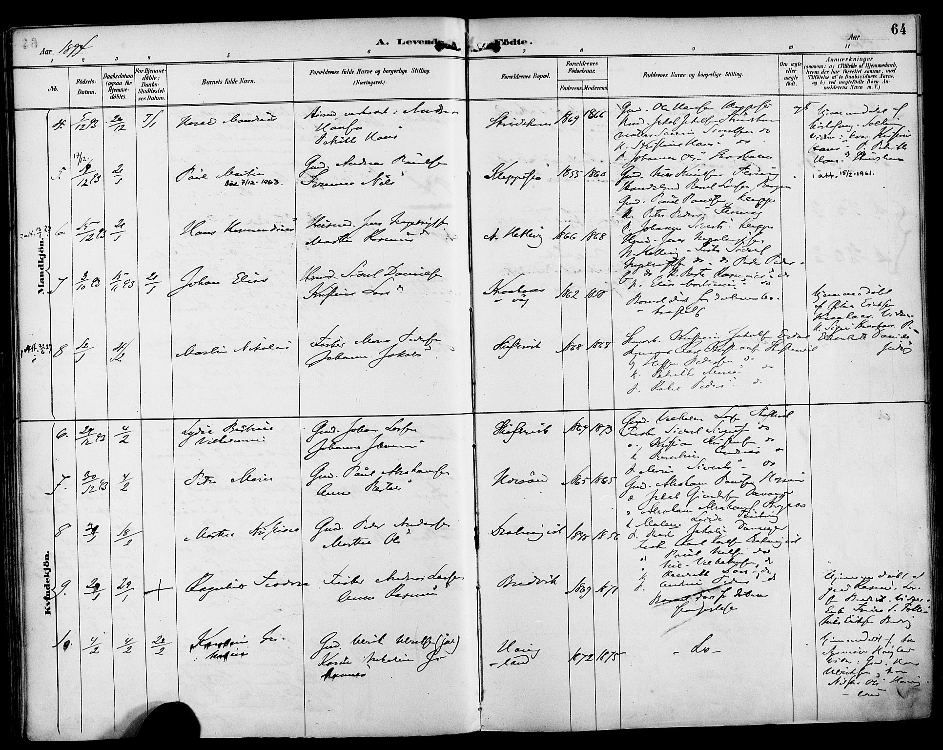 Askøy Sokneprestembete, AV/SAB-A-74101/H/Ha/Haa/Haab/L0002: Ministerialbok nr. B 2, 1889-1902, s. 64