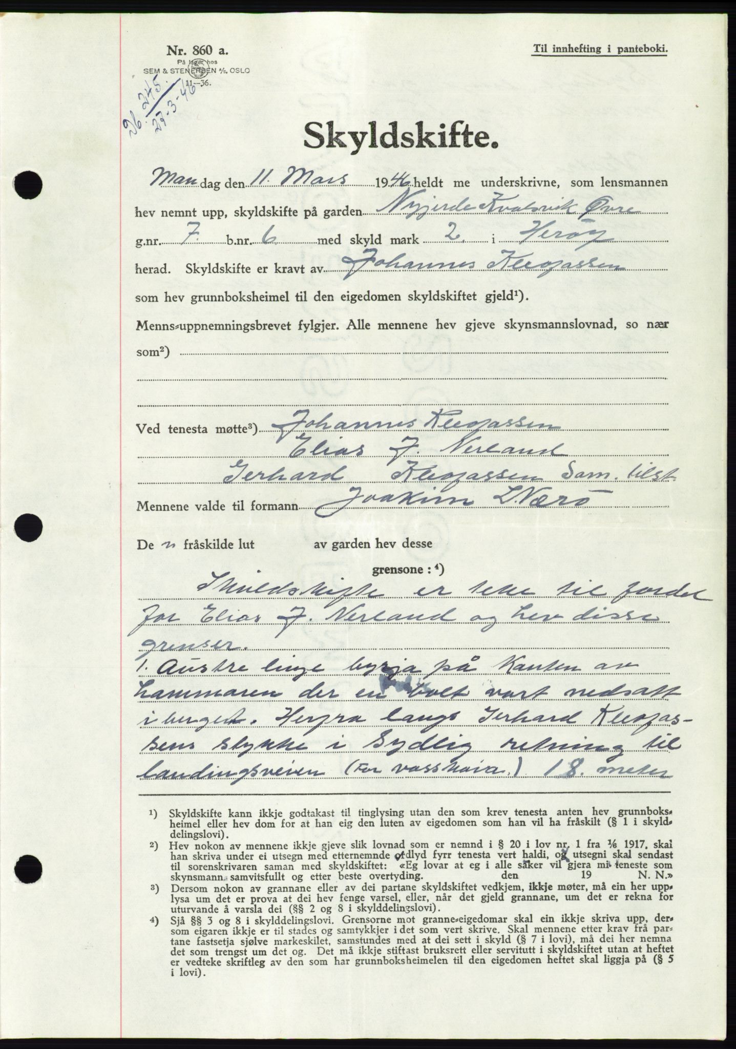 Søre Sunnmøre sorenskriveri, SAT/A-4122/1/2/2C/L0078: Pantebok nr. 4A, 1946-1946, Dagboknr: 245/1946