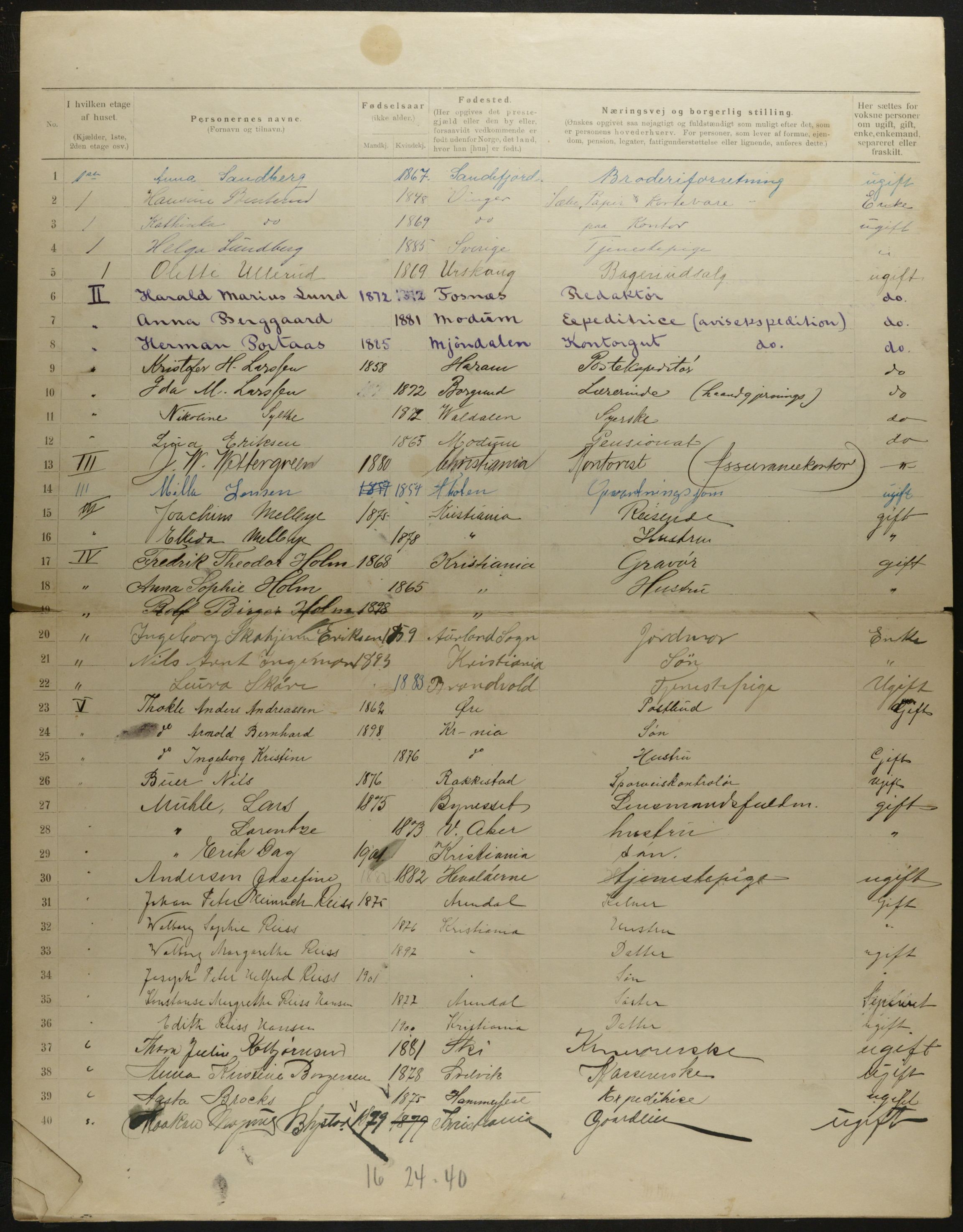 OBA, Kommunal folketelling 31.12.1901 for Kristiania kjøpstad, 1901, s. 5737
