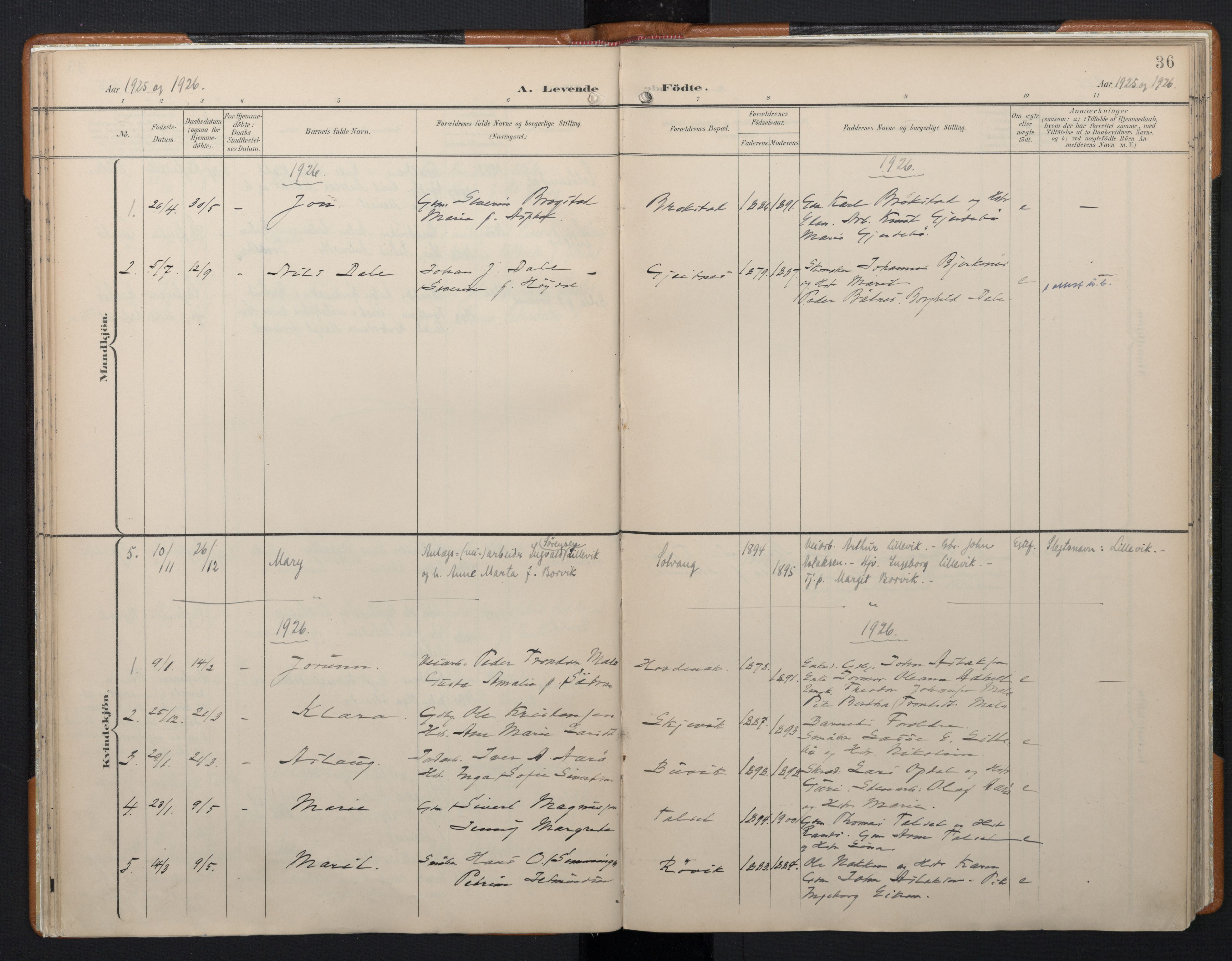 Ministerialprotokoller, klokkerbøker og fødselsregistre - Møre og Romsdal, AV/SAT-A-1454/556/L0676: Ministerialbok nr. 556A01, 1899-1966, s. 36