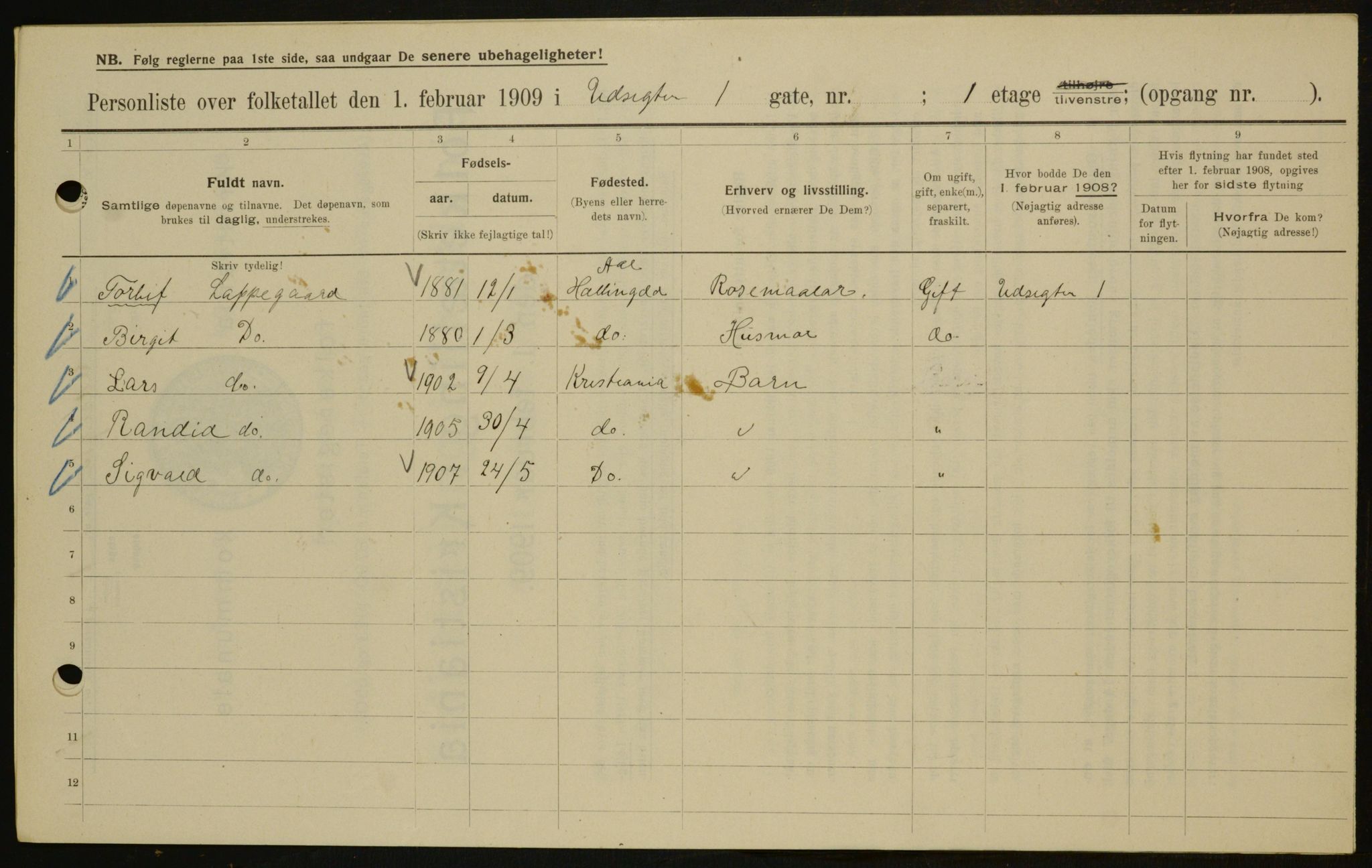 OBA, Kommunal folketelling 1.2.1909 for Kristiania kjøpstad, 1909, s. 110072