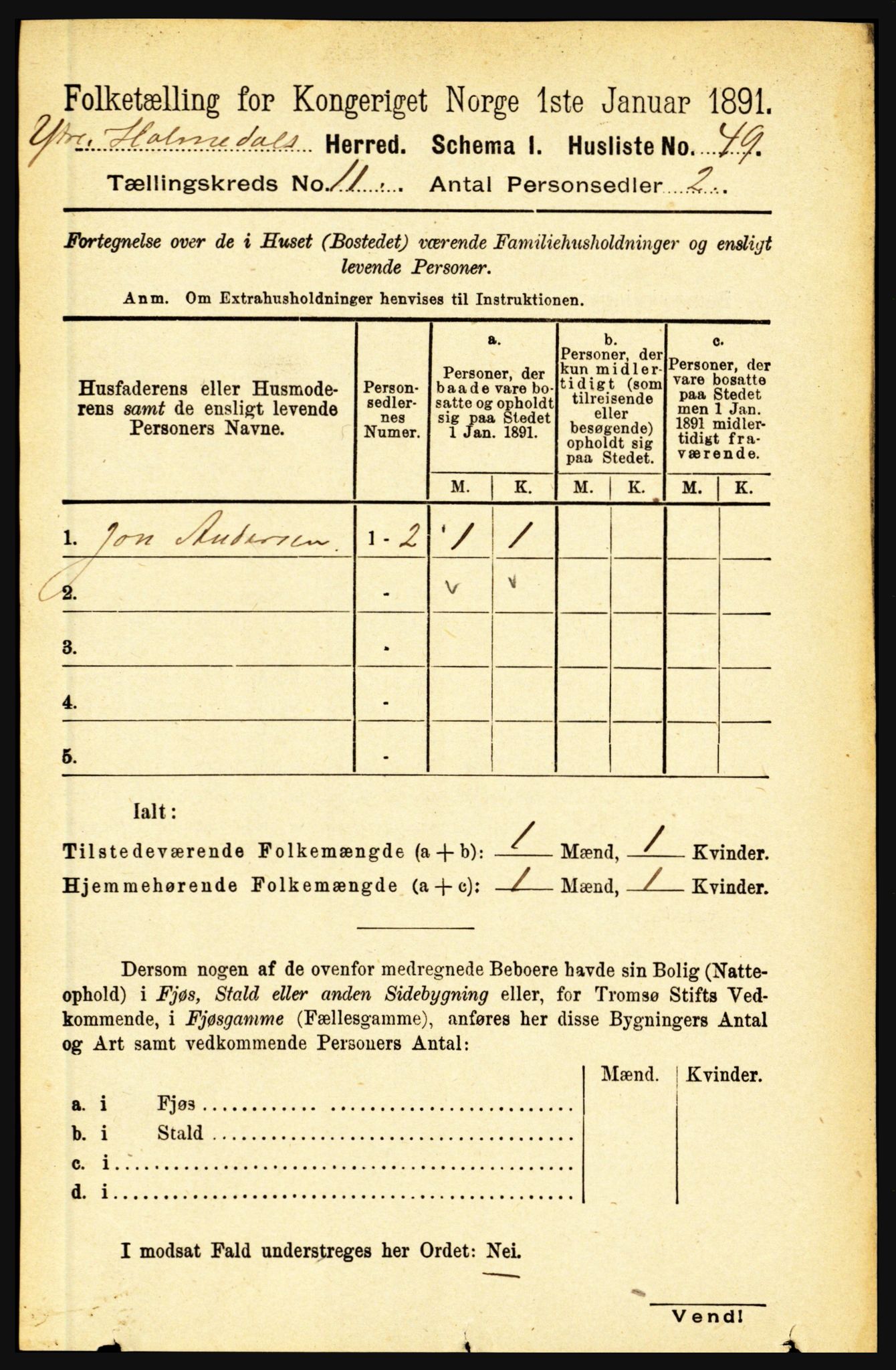 RA, Folketelling 1891 for 1429 Ytre Holmedal herred, 1891, s. 2776