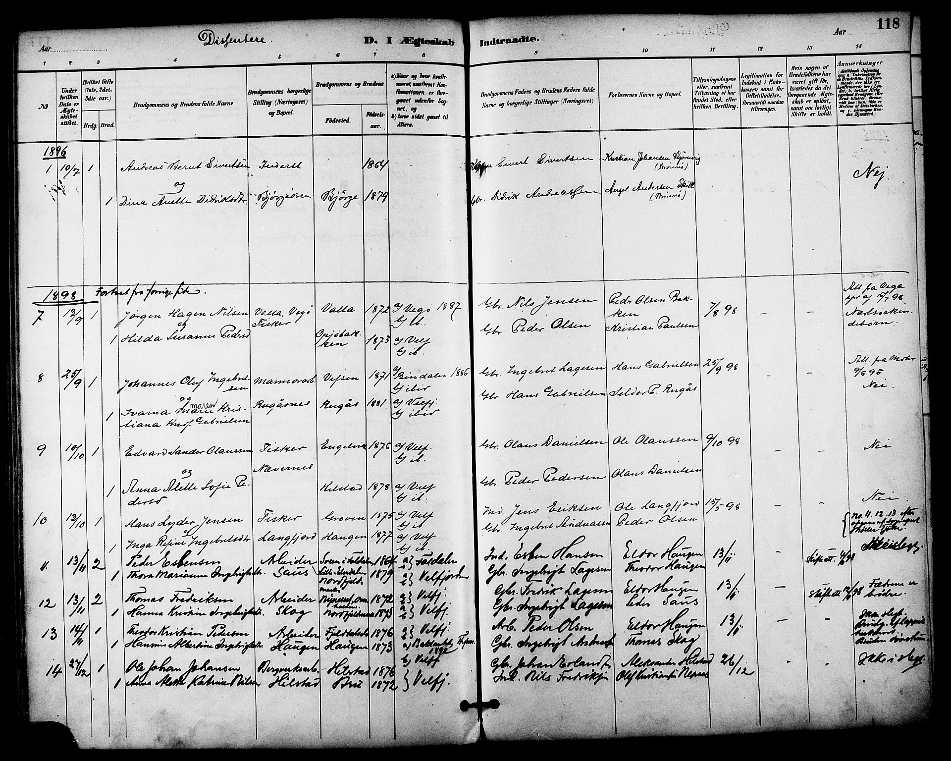 Ministerialprotokoller, klokkerbøker og fødselsregistre - Nordland, SAT/A-1459/814/L0226: Ministerialbok nr. 814A07, 1886-1898, s. 118