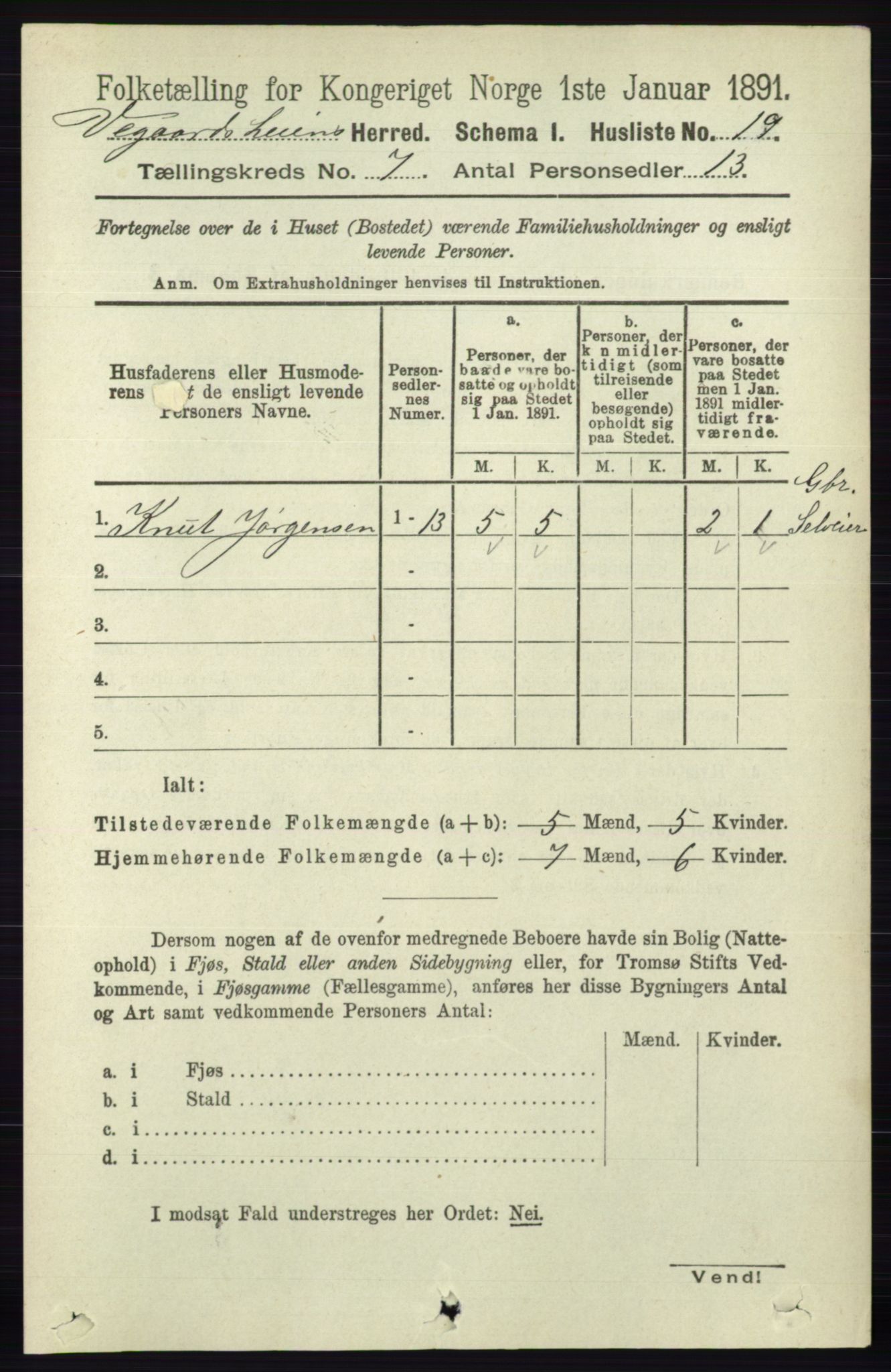 RA, Folketelling 1891 for 0912 Vegårshei herred, 1891, s. 1329