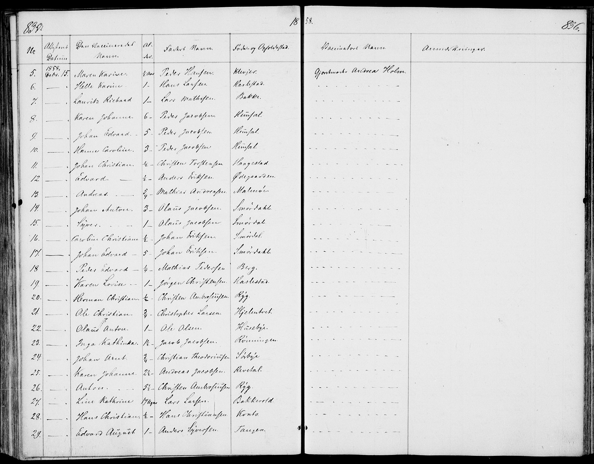 Våle kirkebøker, AV/SAKO-A-334/F/Fa/L0009b: Ministerialbok nr. I 9B, 1841-1860, s. 835-836