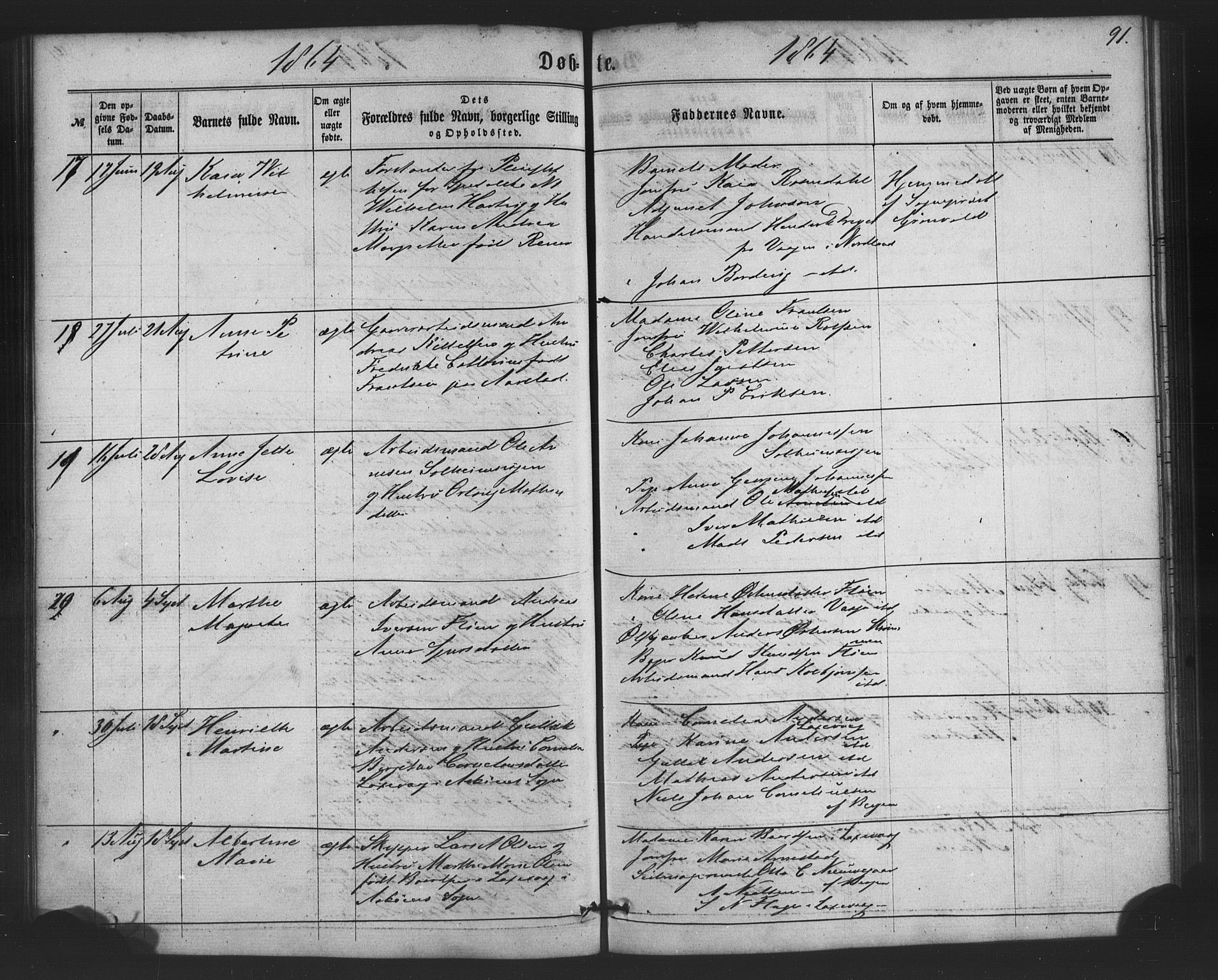 St. Jørgens hospital og Årstad sokneprestembete, AV/SAB-A-99934: Klokkerbok nr. A 3, 1863-1872, s. 91