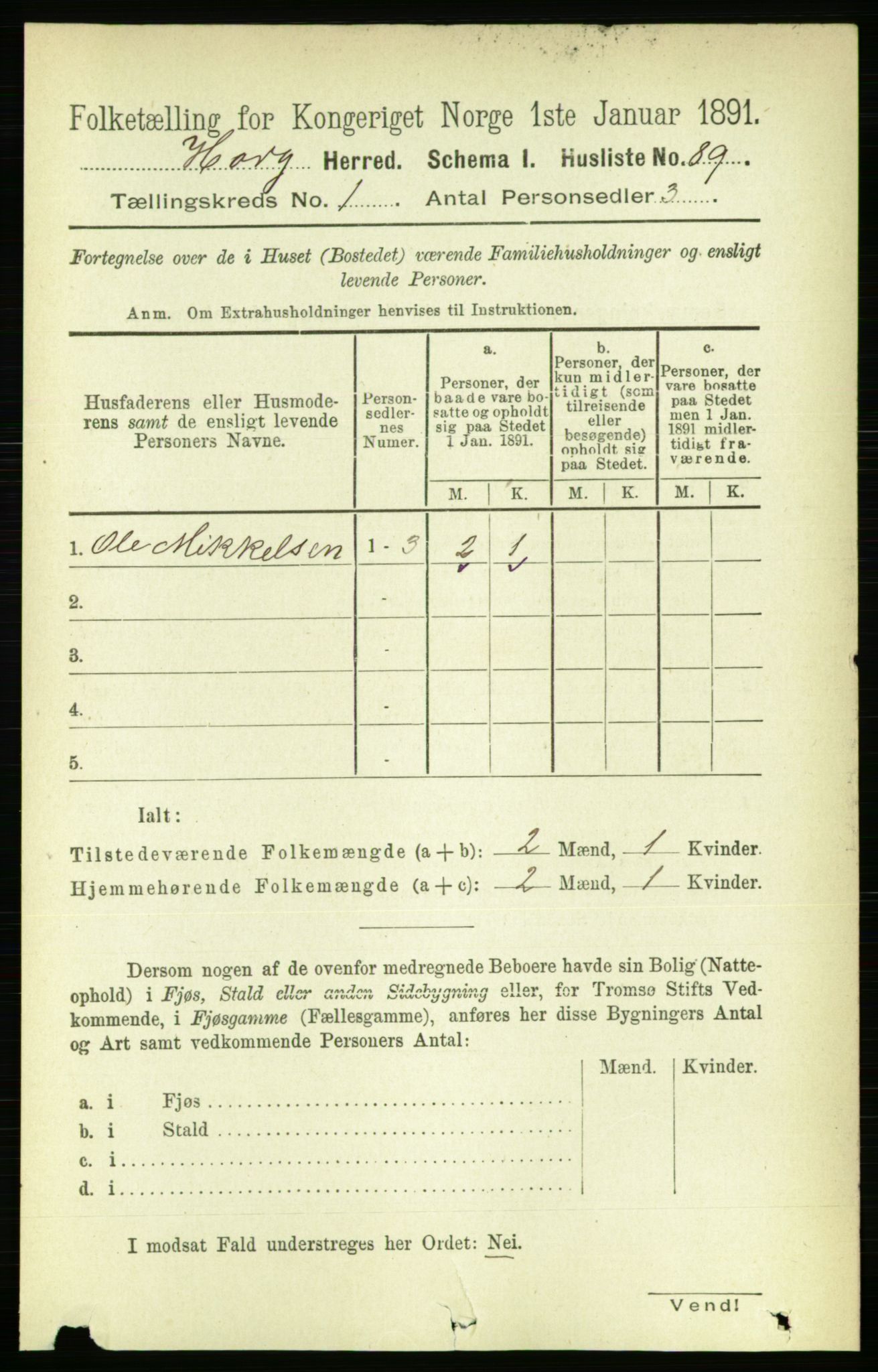 RA, Folketelling 1891 for 1650 Horg herred, 1891, s. 106